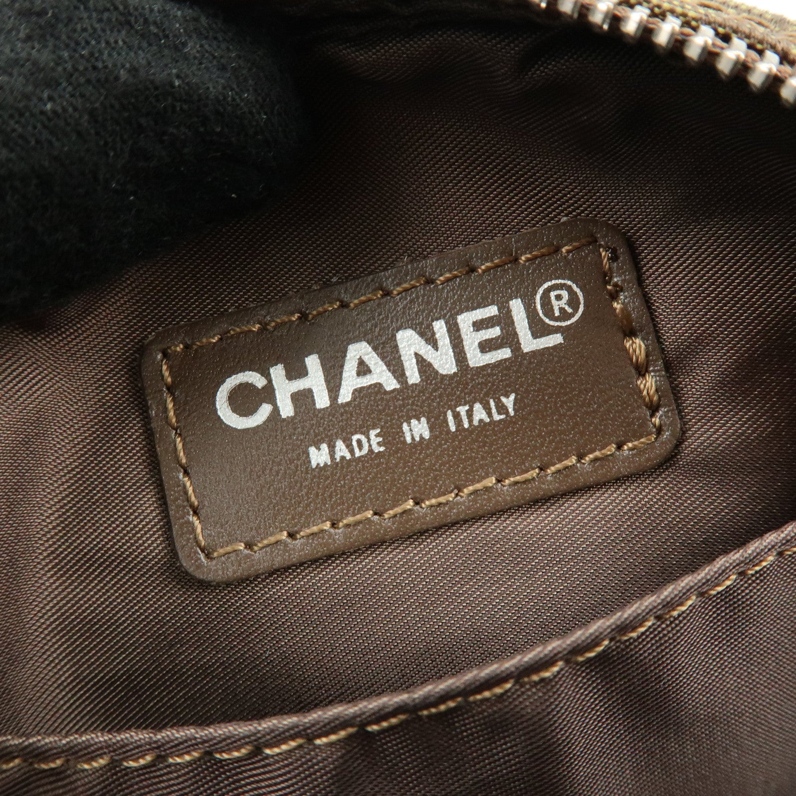 CHANEL New Travel Line COCO Mark Canvas Cosmetic Pouch Khaki Brown