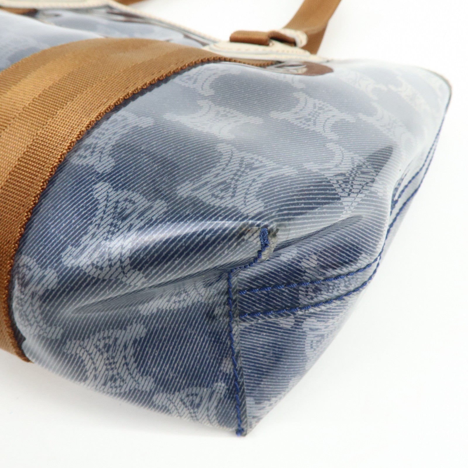 CELINE Macadam Vinyl Leather Tote Bag Hand Bag Blue Brown