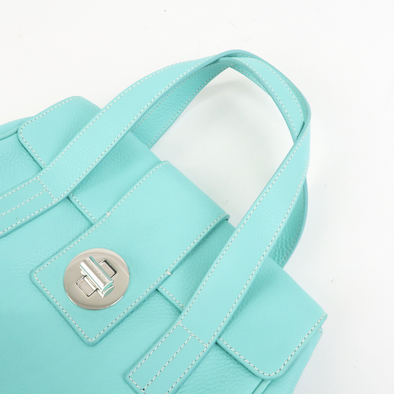 Tiffany & Co Manhattan Leather Hand Bag Tiffany Light Blue