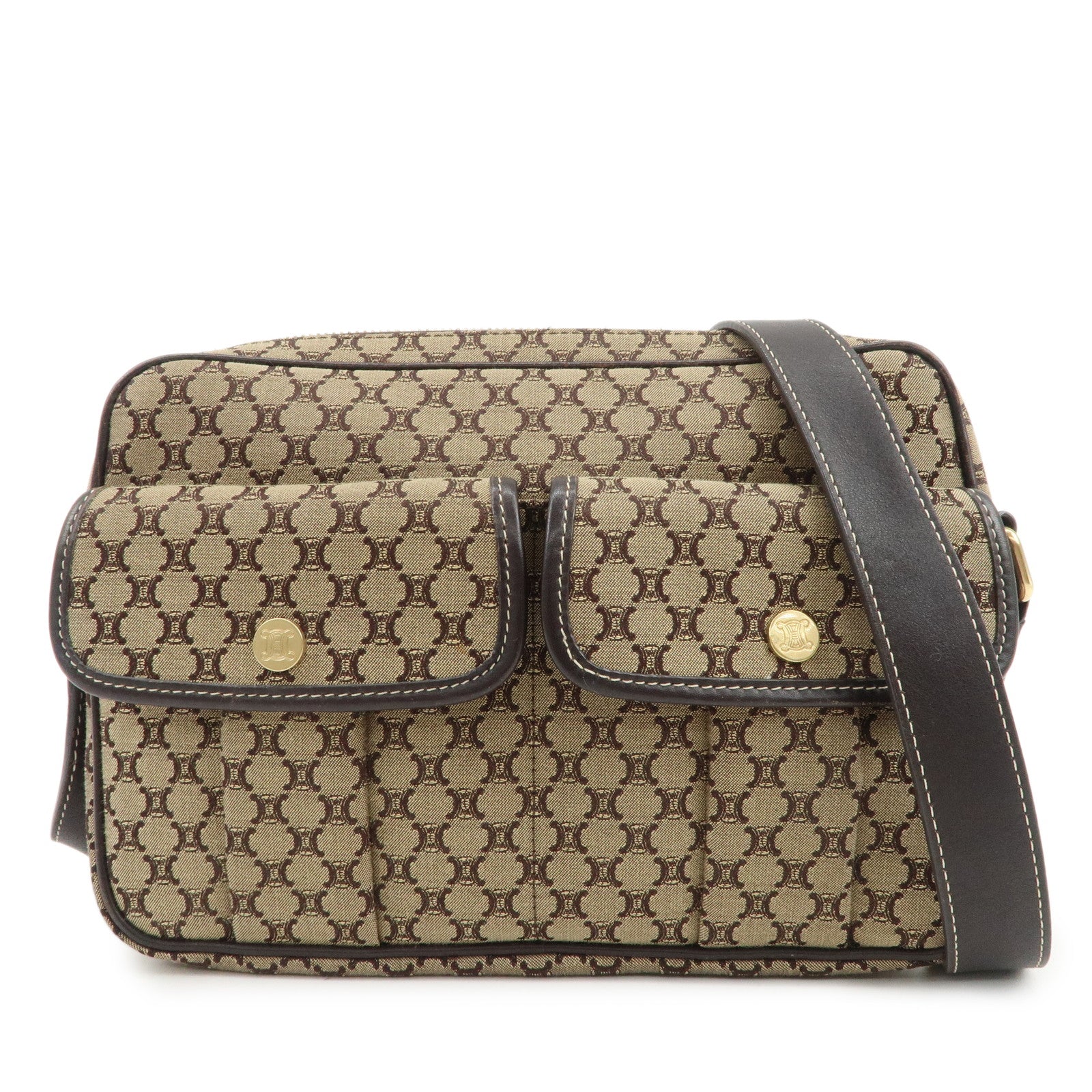 CELINE Macadam Canvas Leather Shoulder Bag Crossbody Bag Brown