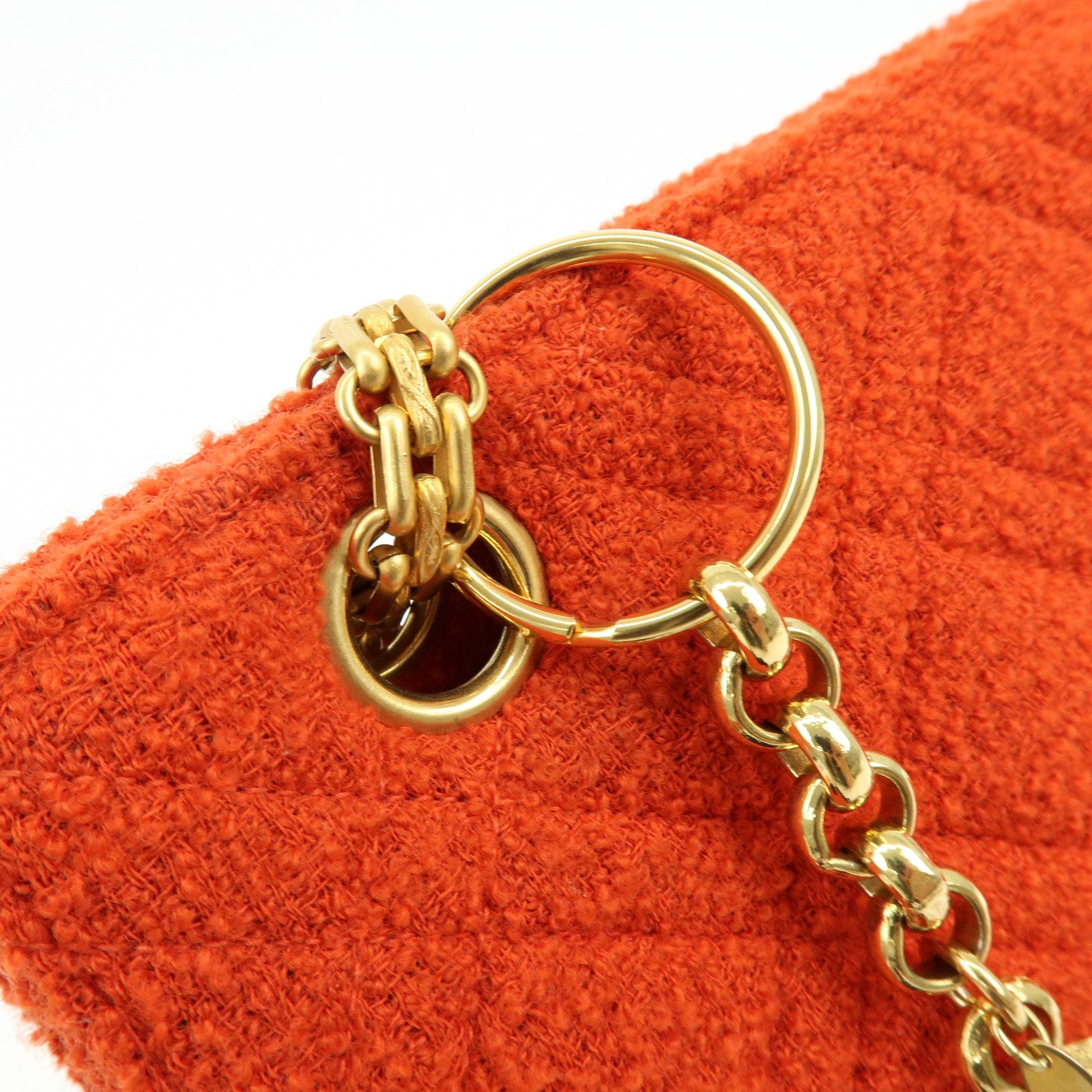 CHANEL COCO Mark Tweed Chain Shoulder Bag Hand Bag Red
