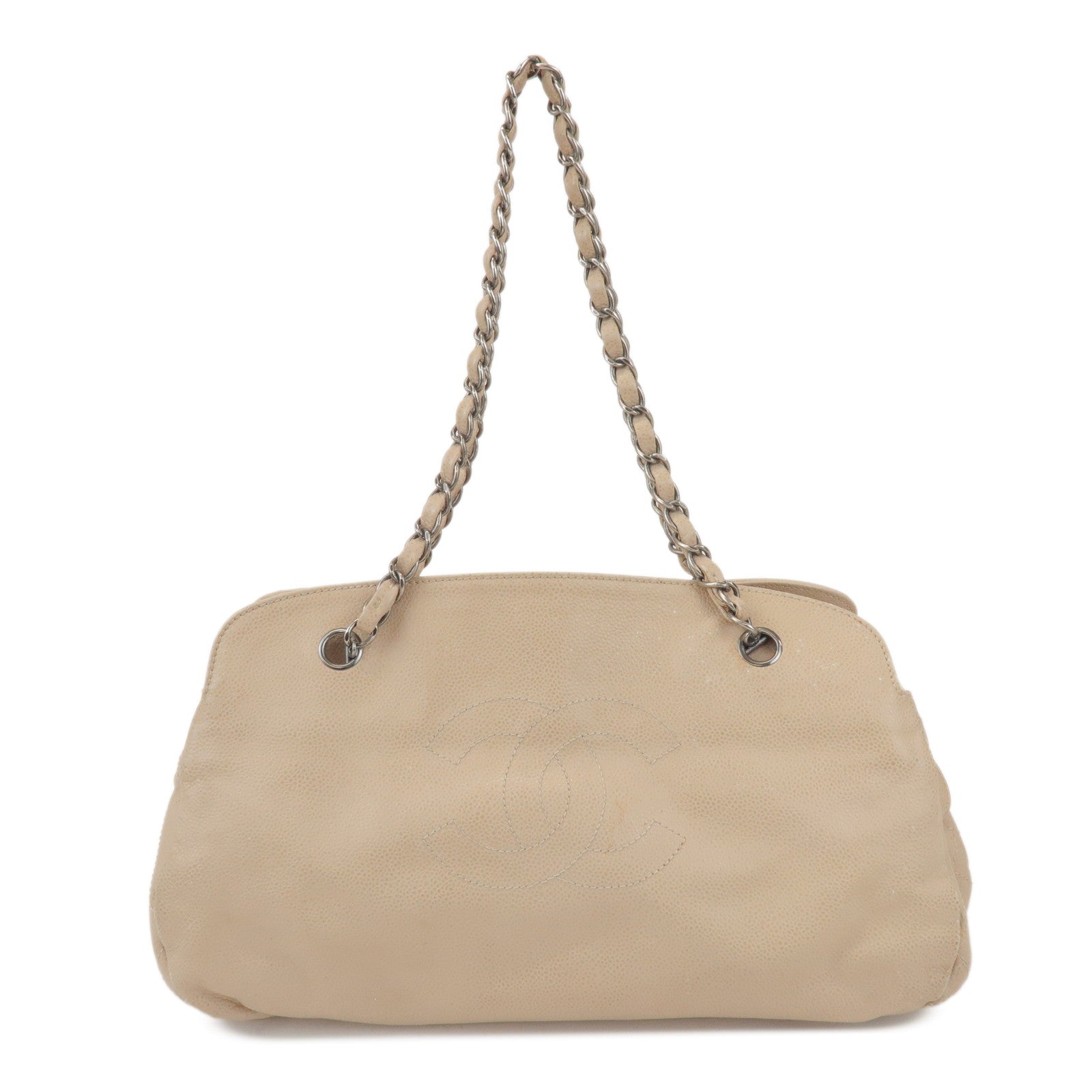 CHANEL COCO Mark Caviarskin Chain Shoulder Bag Hand Bag Beige