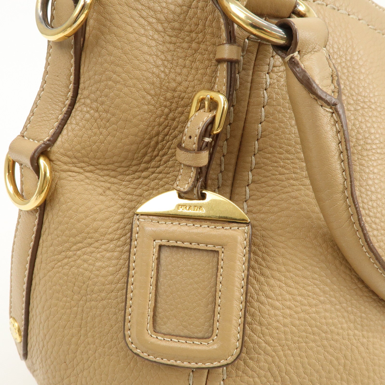 PRADA Logo Leather 2Way Bag Hand Bag Shoulder Bag Camel