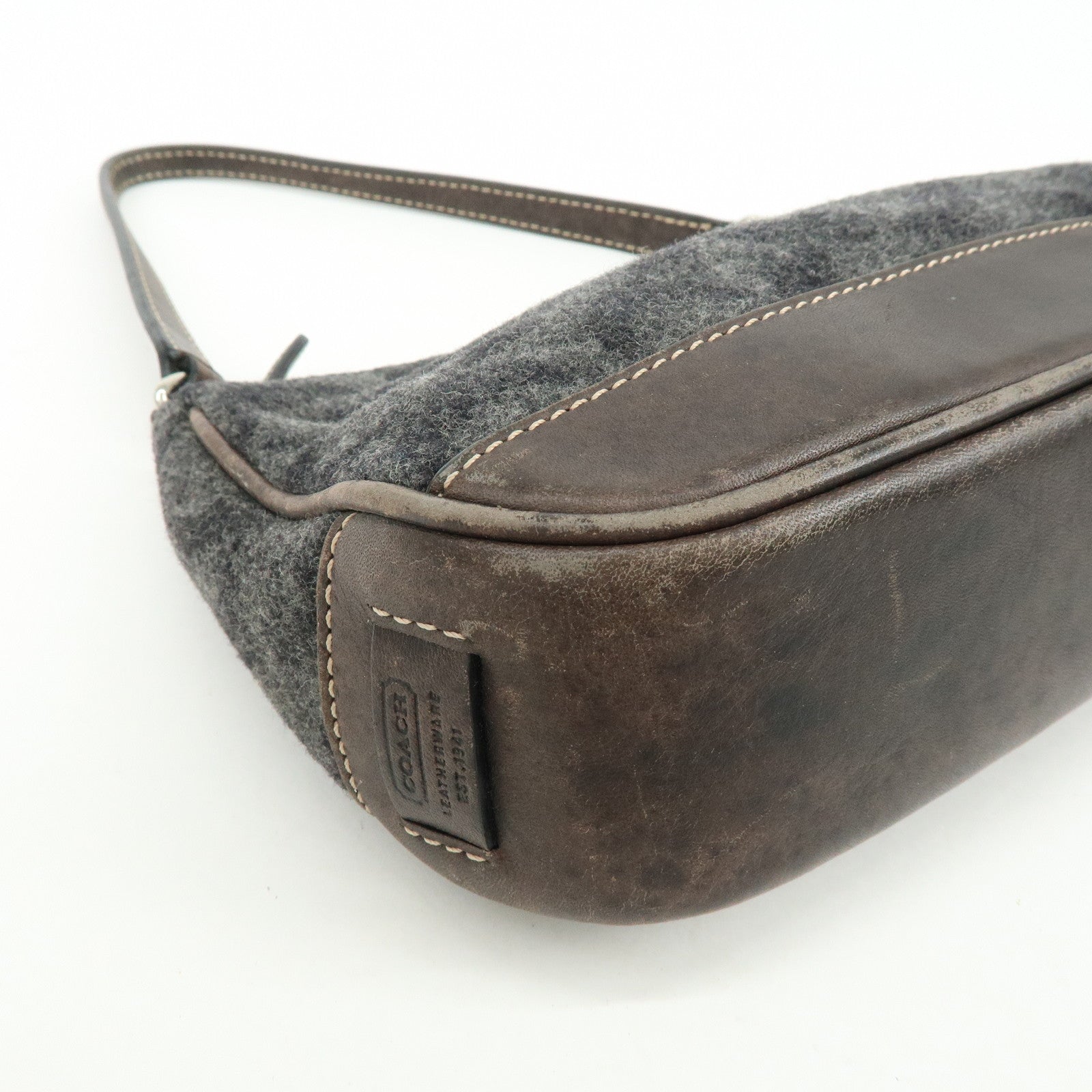 COACH Set of 2 Wool Leather Shoulder Bag Hand Bag Gray Brown