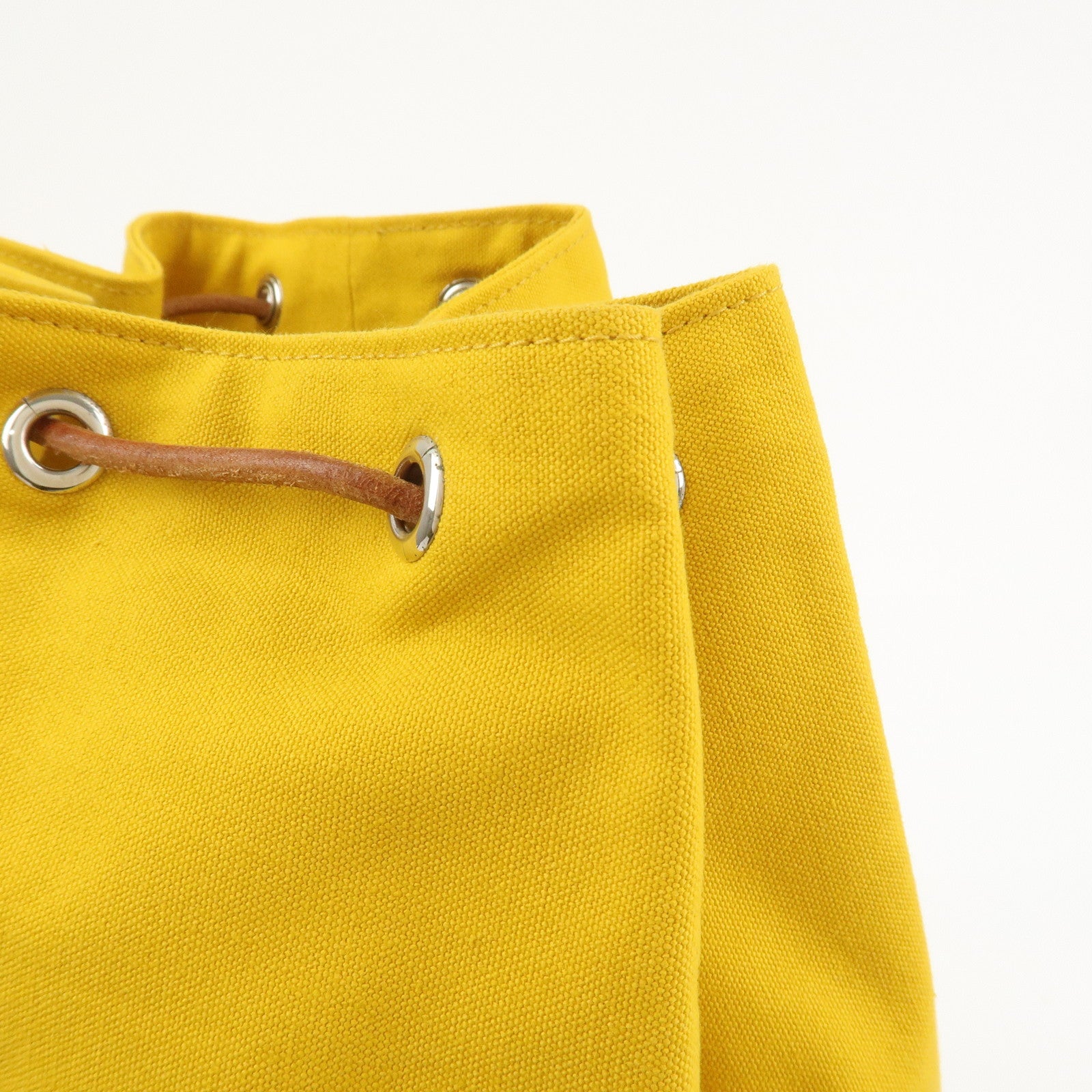 HERMES Porochon Mimil GM Canvas Leather Drawstring Backpack Yellow