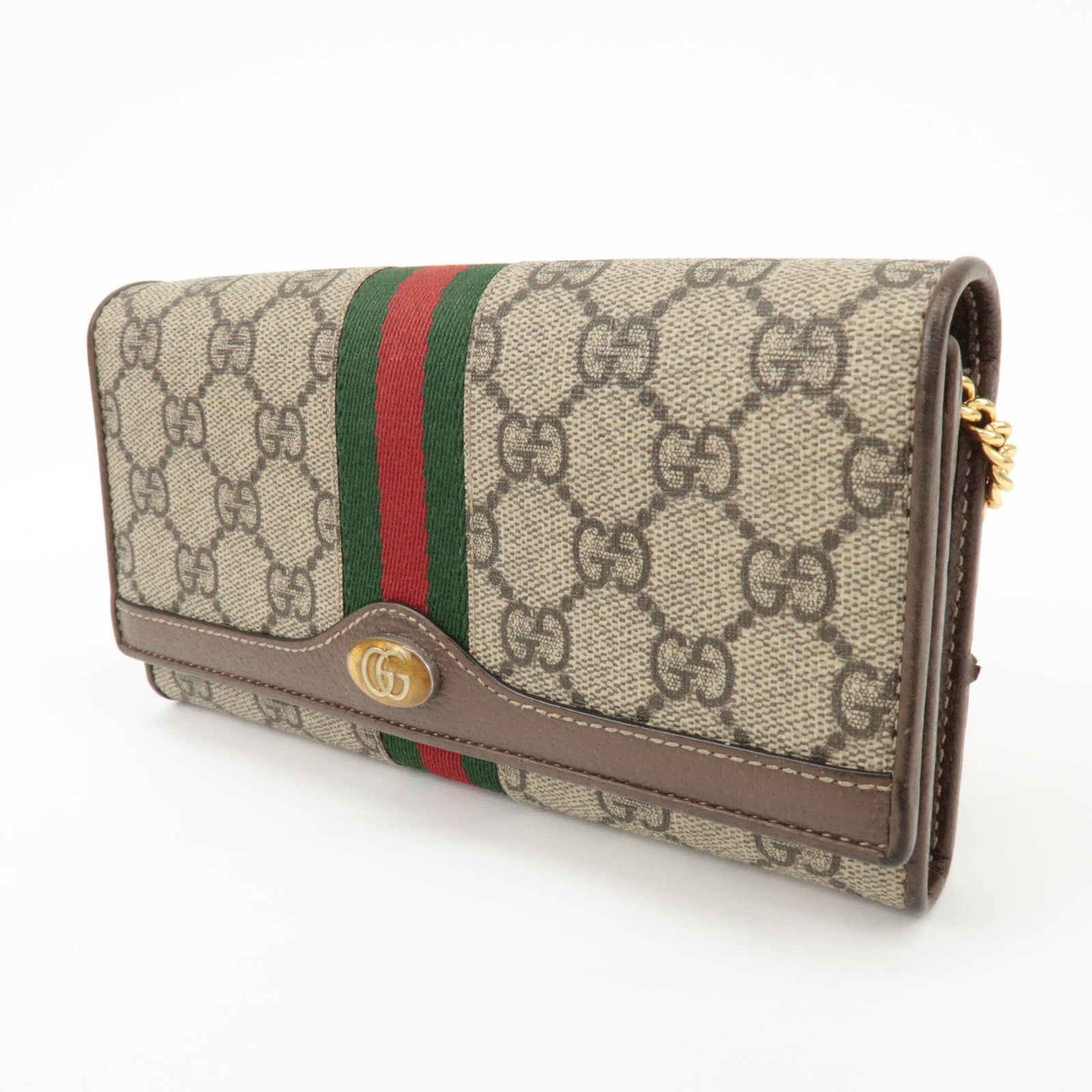 GUCCI Ophidia GG Supreme Leather Chain Wallet Beige Brown 546592 Used