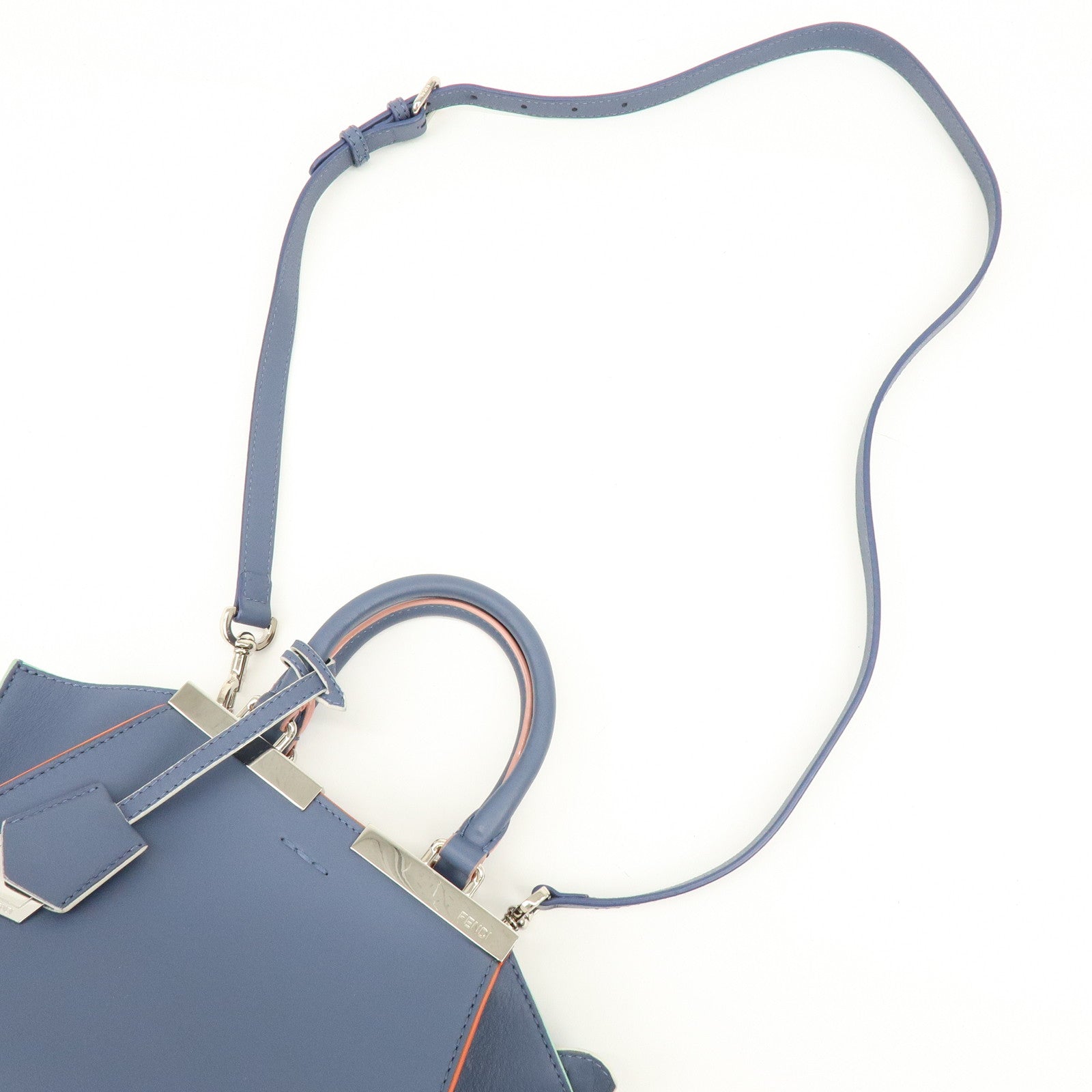 FENDI 3Jours Leather 2Way Bag Hand Bag Shoulder Bag Blue 8BH333
