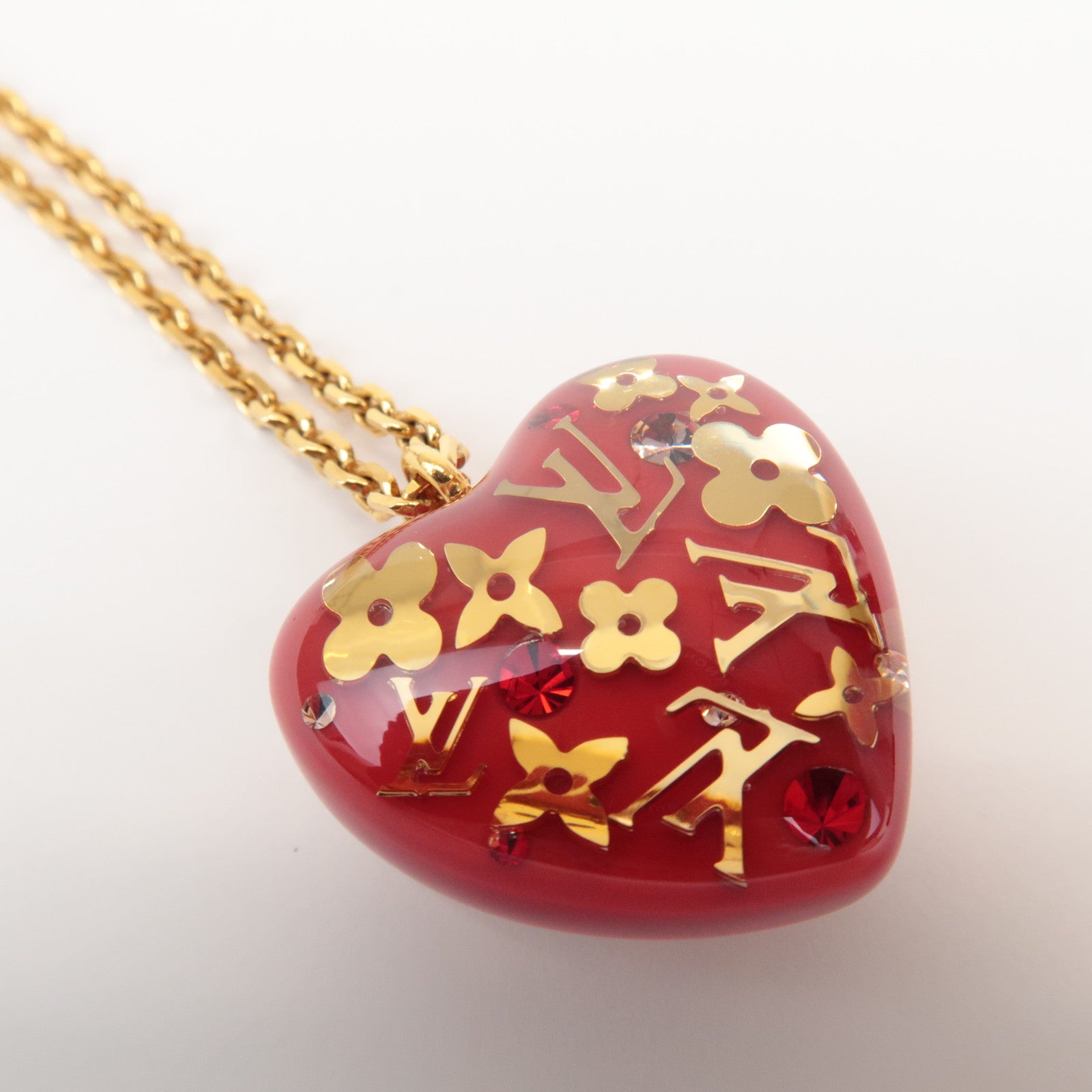 Louis Vuitton Pendentif Coeur Inclusion Necklace Gold Red M66087