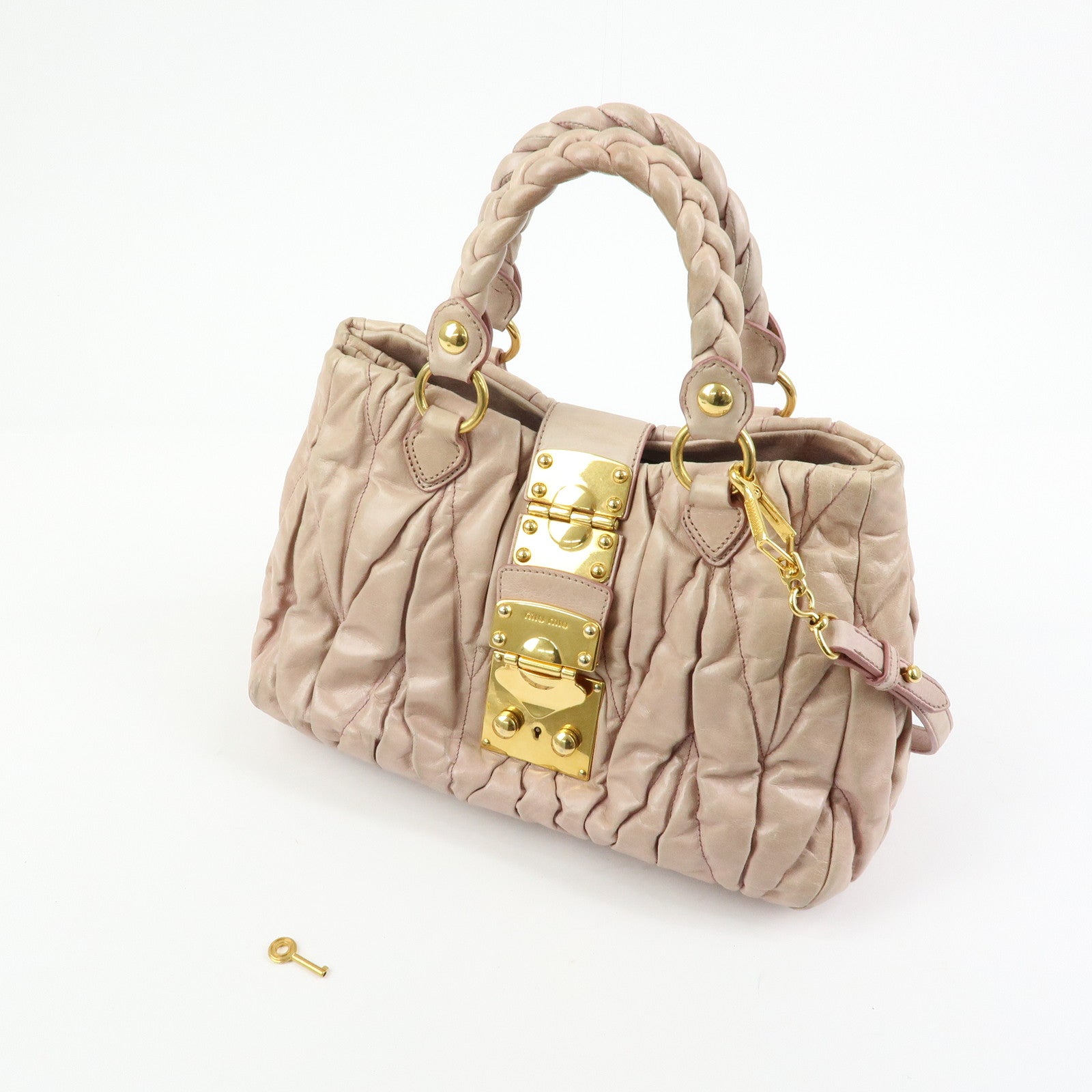 MIU MIU Matelasse 2Way Bag Hand Bag Shoulder Bag Pink Beige