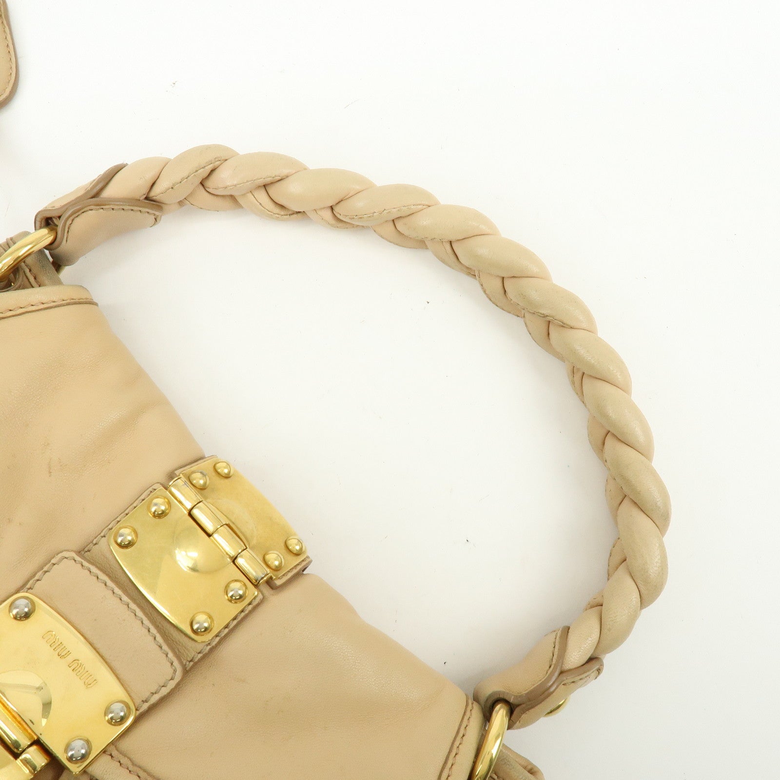 MIU MIU Matelasse Leather 2Way Bag Hand Bag Shoulder Bag Beige