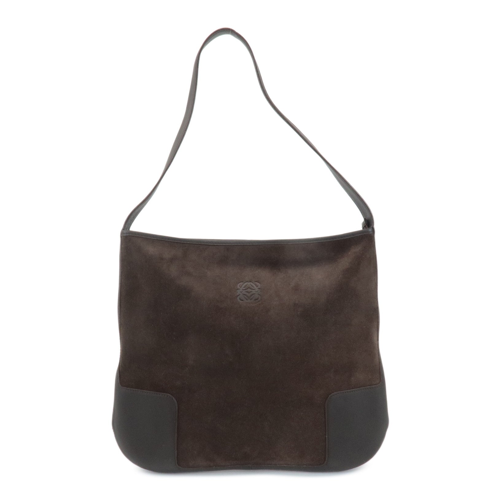 LOEWE Anagram Suede Leather Shoulder Bag Brown Used