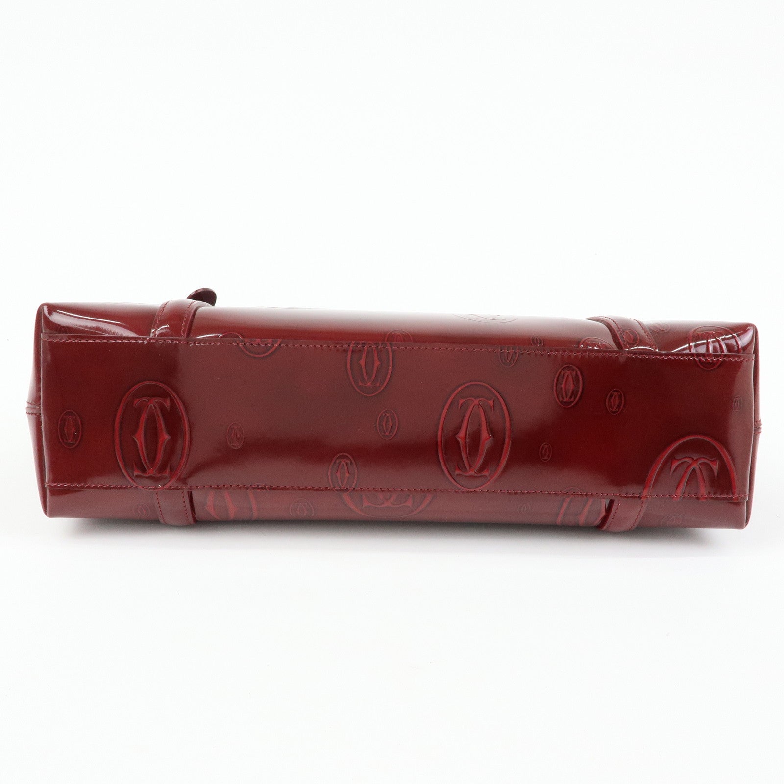 Cartier Happy Birthday Patent Leather Hand Bag Tote Bag Bordeaux