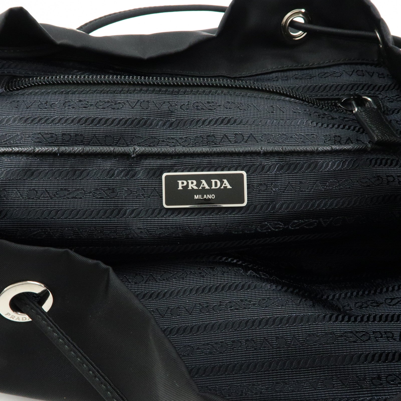 PRADA Triangle Logo Nylon Leather Backpack Rucksack Black 1BZ005