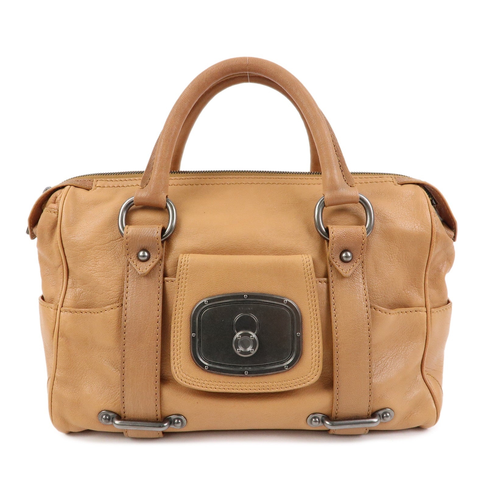 CELINE Logo Leather Hand Bag Boston Bag Hand Bag Brown