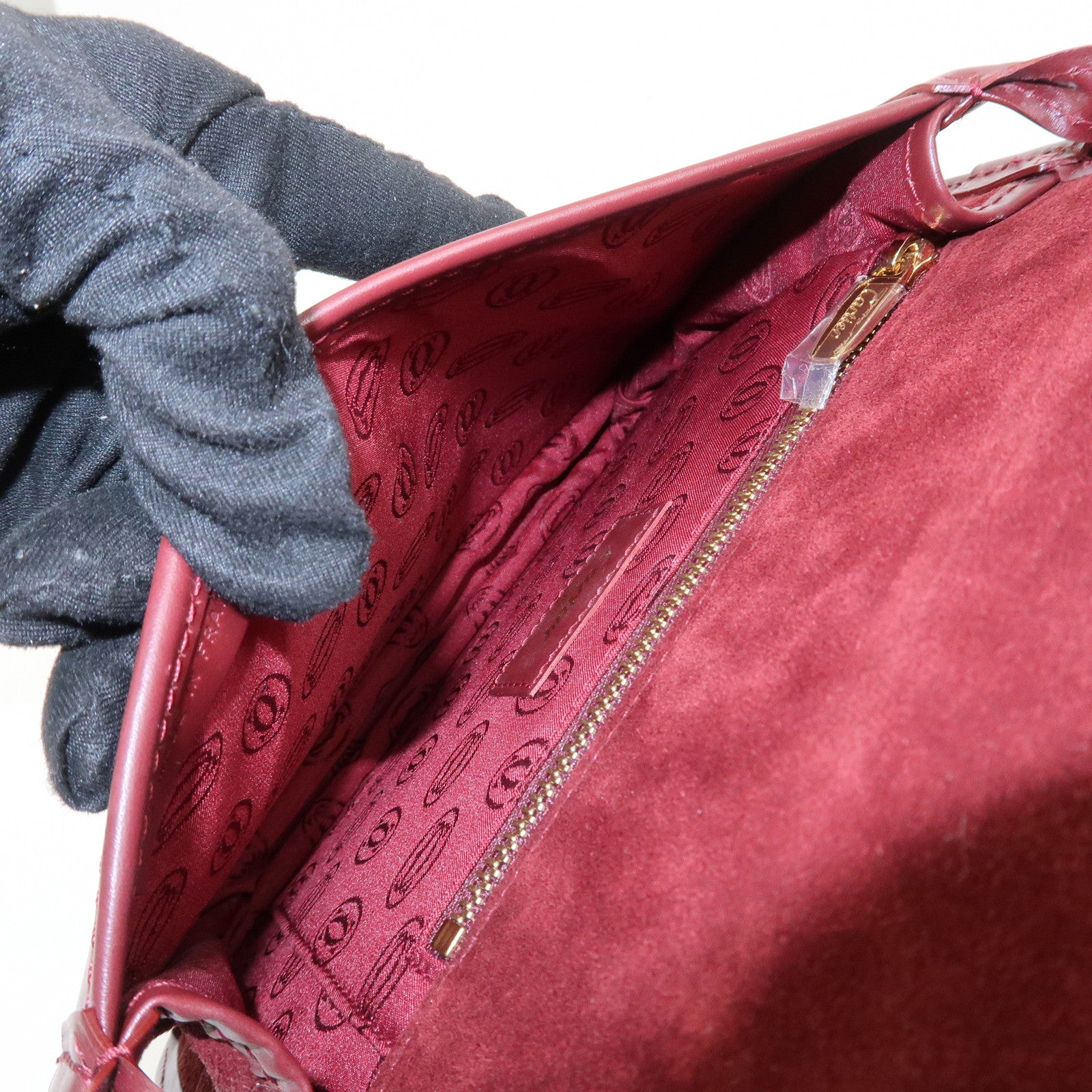 Cartier Must De Cartier Calf Leather Shoulder Bag Hand Bag Burgundy