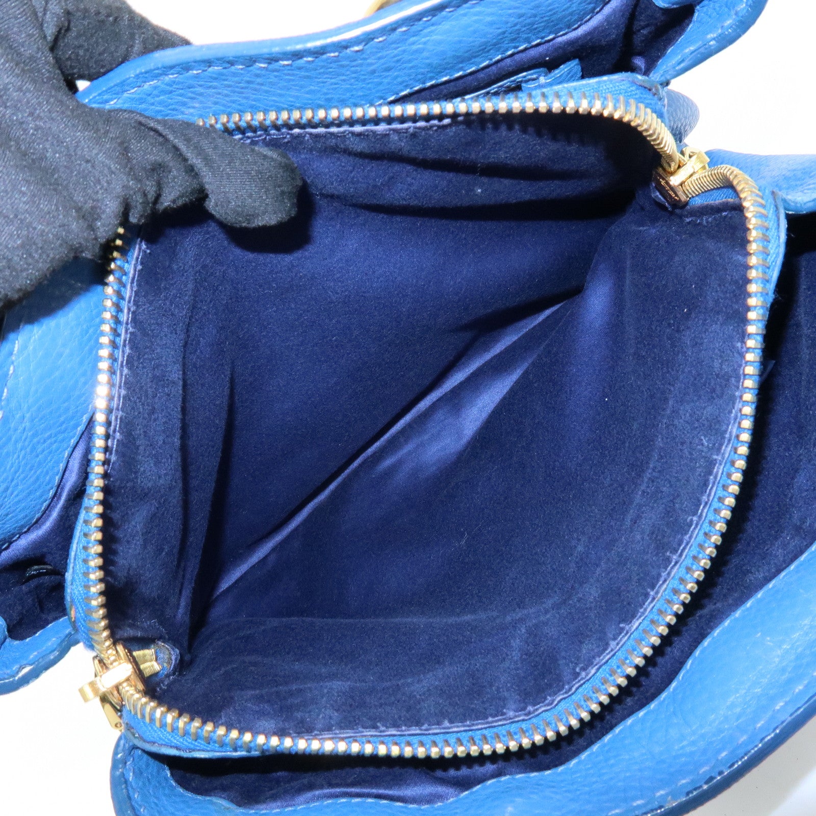 MIU MIU Logo Leather 2Way Bag Hand Bag Shoulder Bag Blue RR1945