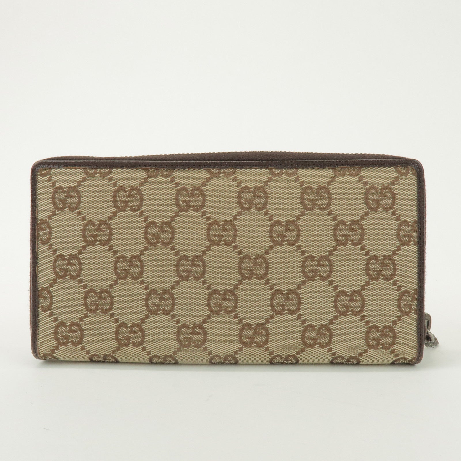 GUCCI GG Canvas Leather Round Zippy Long Wallet Beige Brown 112724