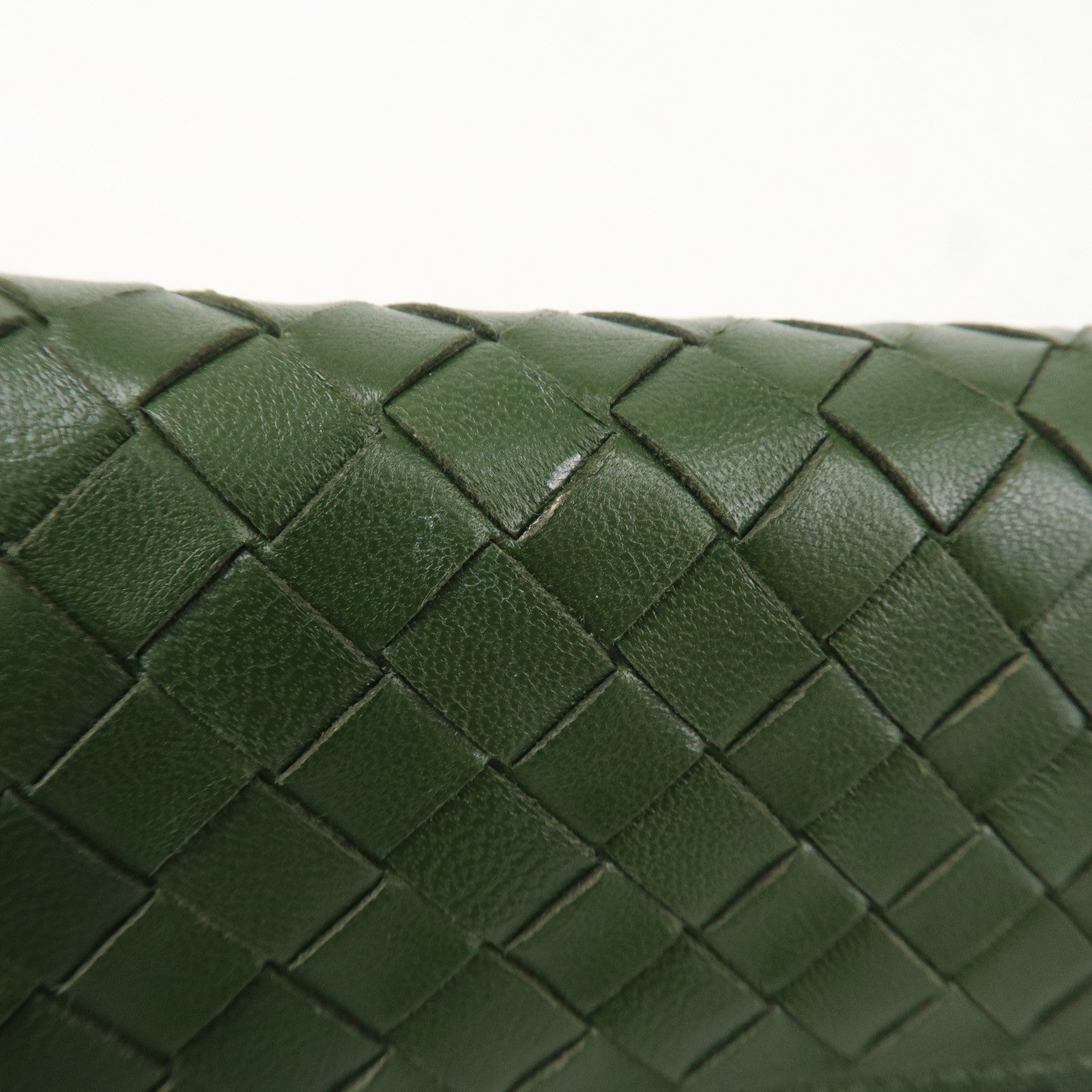 BOTTEGA VENETA Intrecciato Leather Tri-fold Wallet Dark Green Used