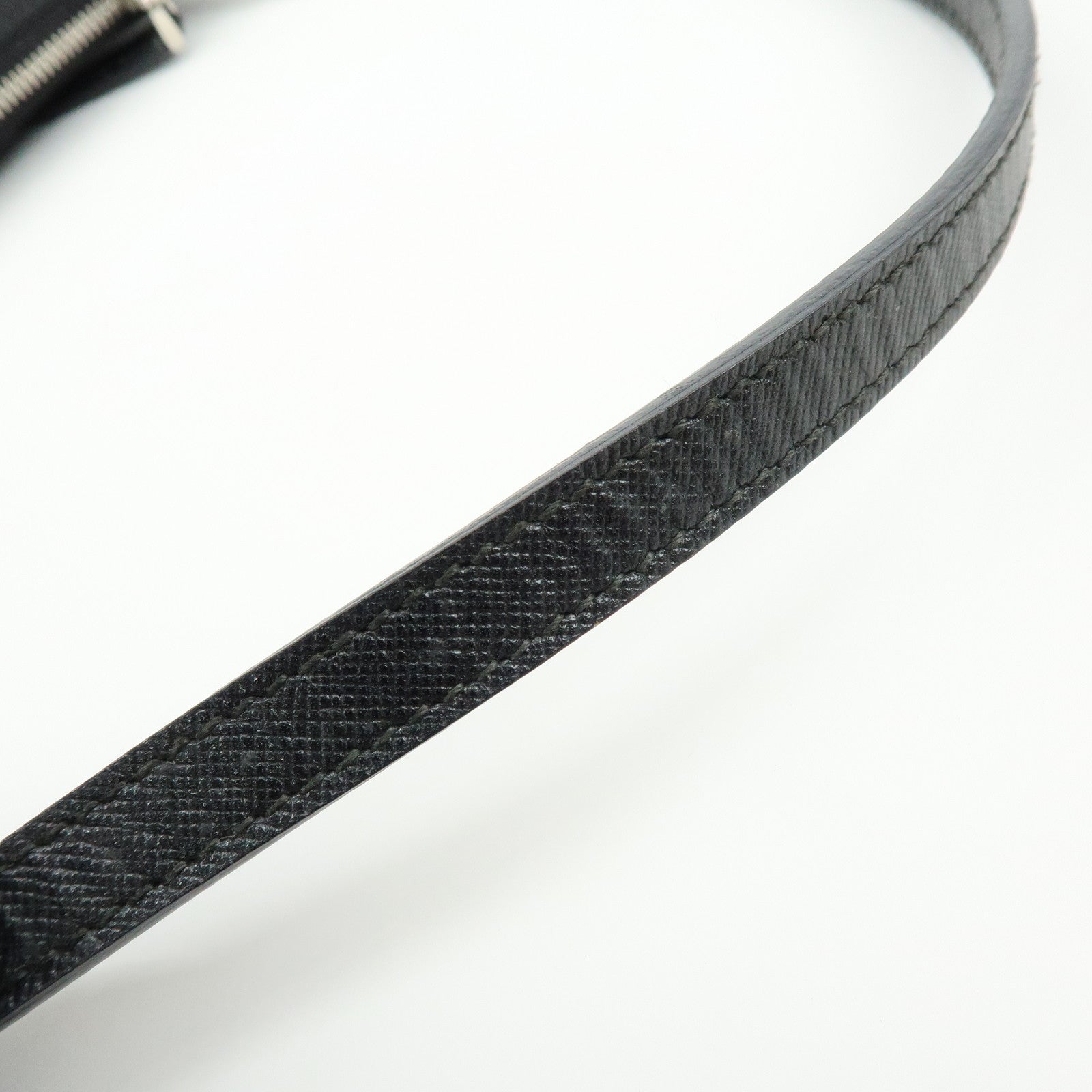 PRADA Triangle Logo Leather Shoulder Bag Hand Bag Black