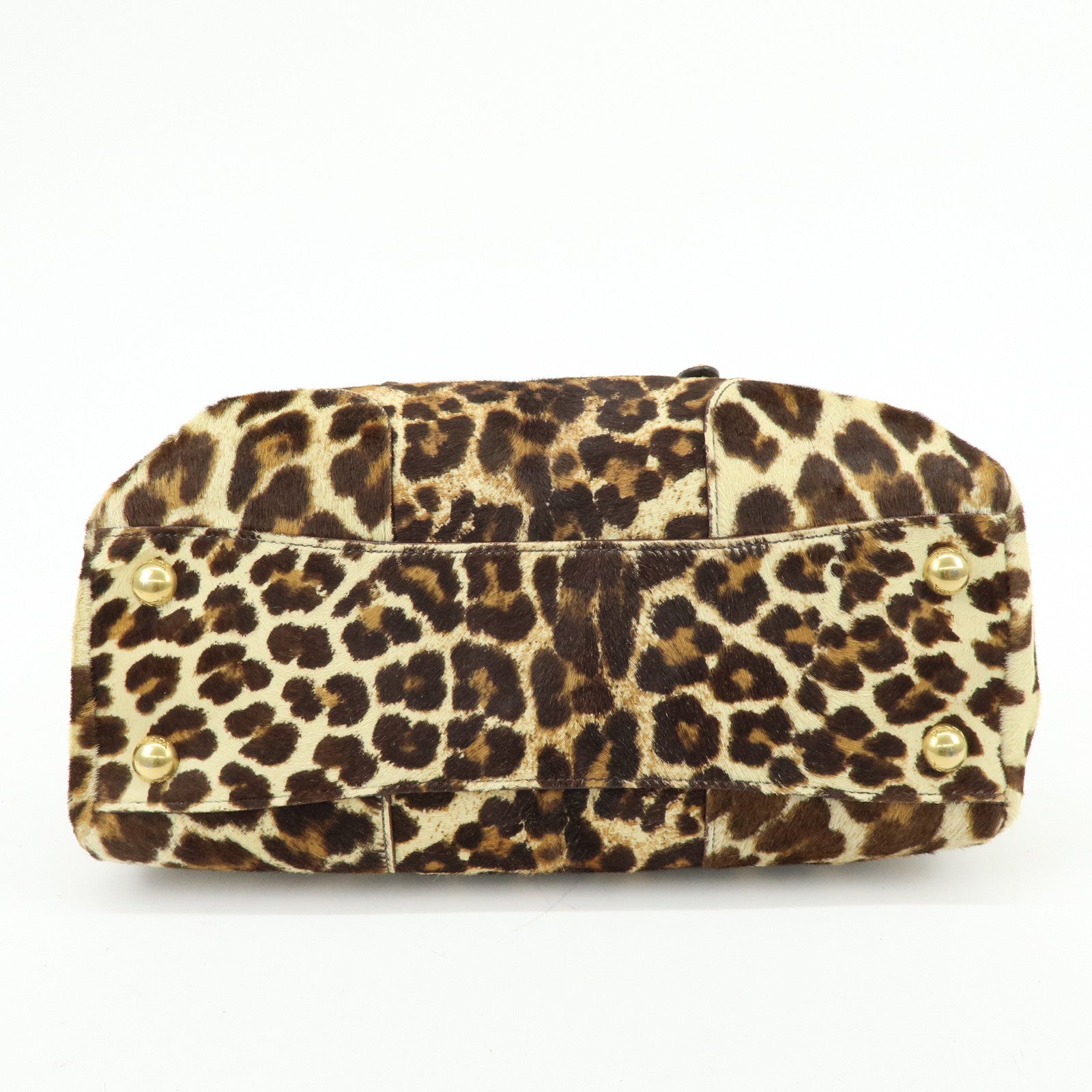 PRADA Pony Hair Leopard 2Way Boston Bag Shoulder Bag Brown BL0429