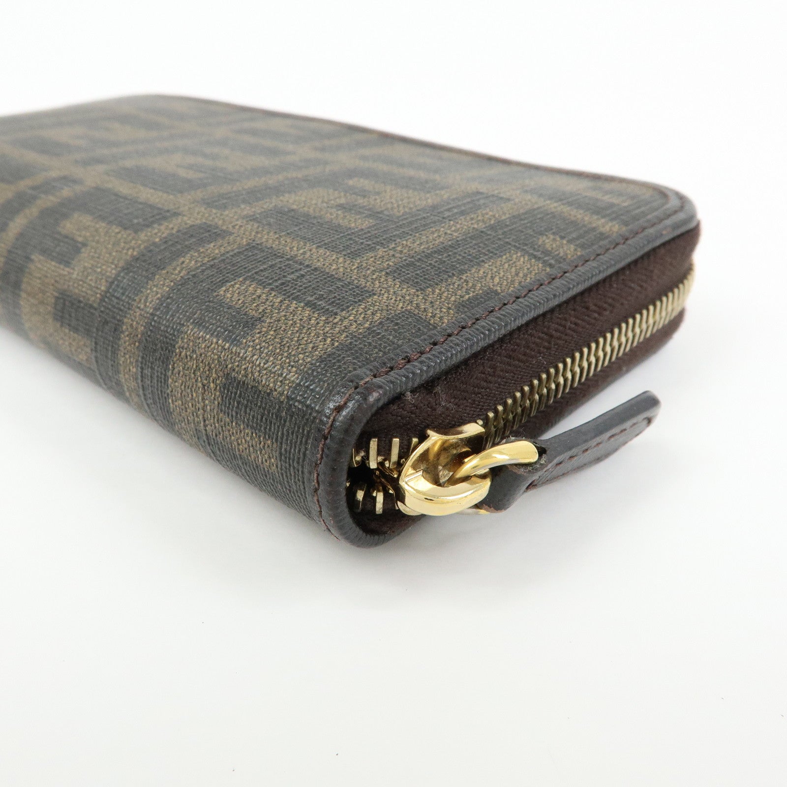 FENDI Zucca PVC Leather Zippy Round Long Wallet Brown 8M0299