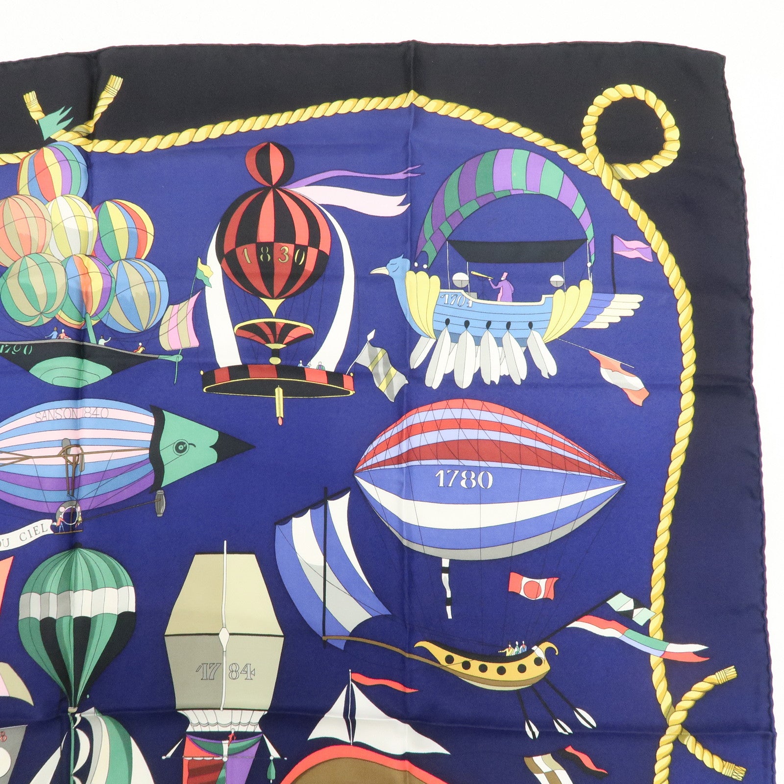 HERMES Carre 90 Silk 100% Scarf LES FOLIES DU CIEL Black Navy Multicolo Used