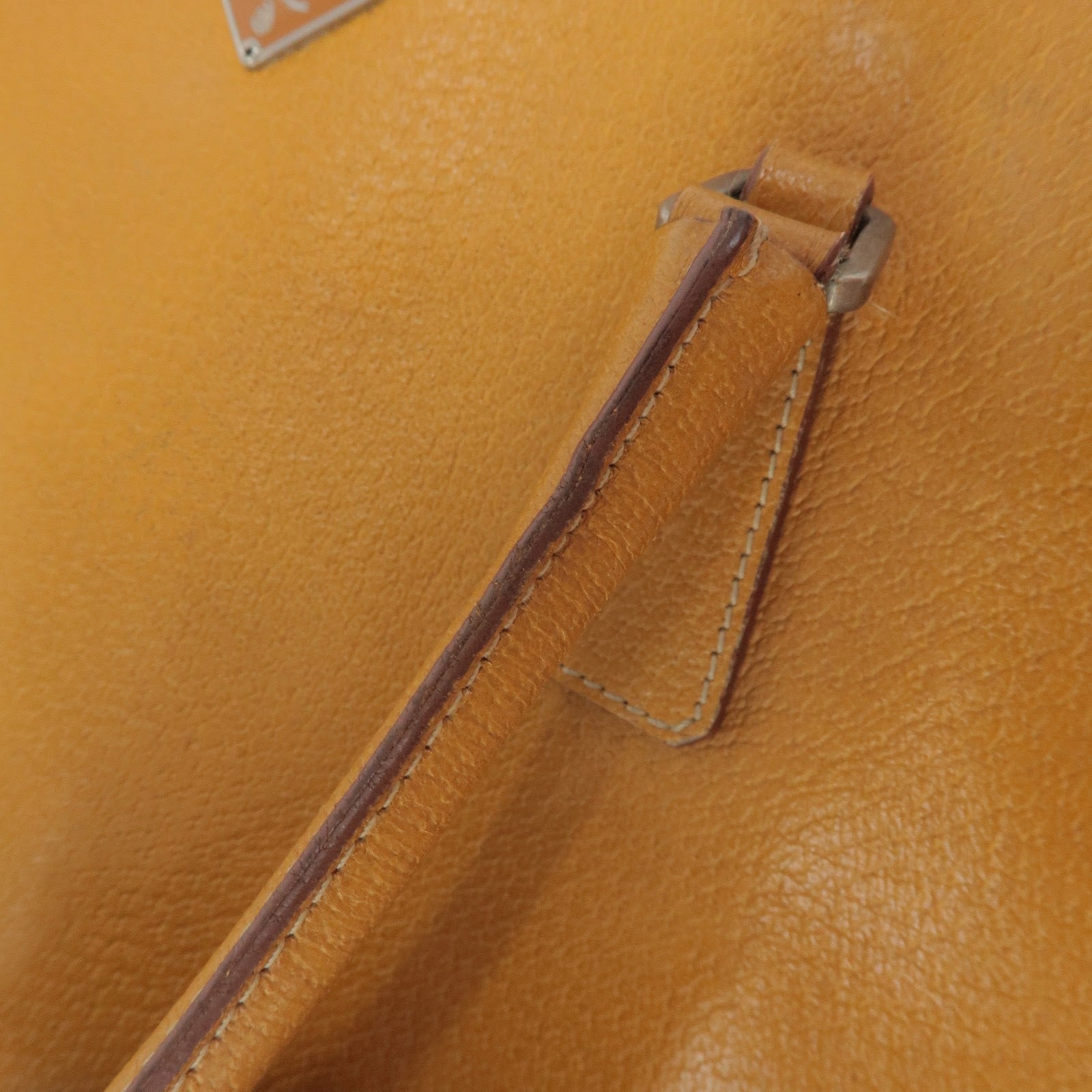 PRADA Triangle Logo Leather Tote Bag Shoulder Bag Light Brown