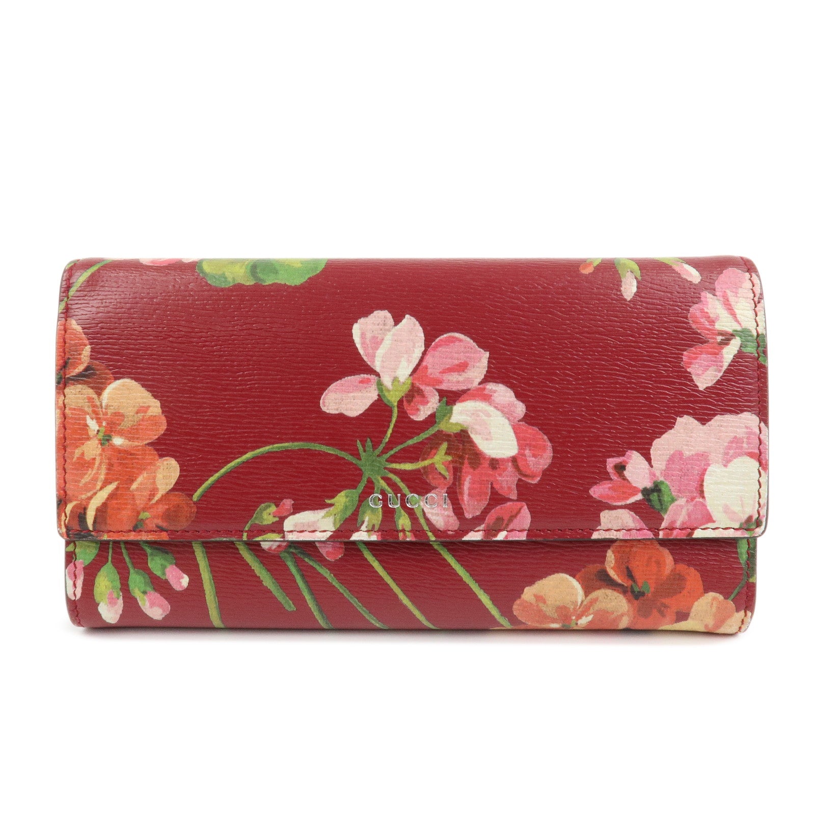 GUCCI Leather Long Wallet Flower Print Red 410100