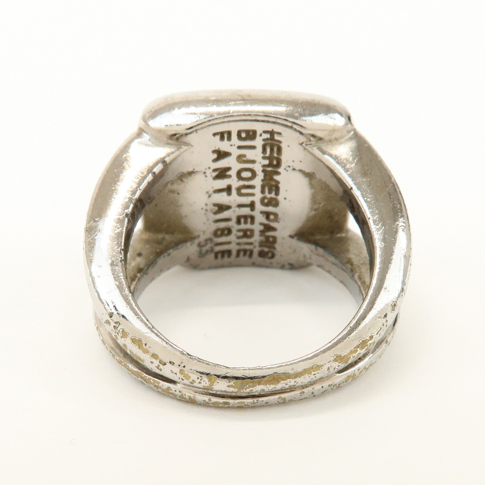 HERMES Metal Corozo Sellier Ring Shell Silver