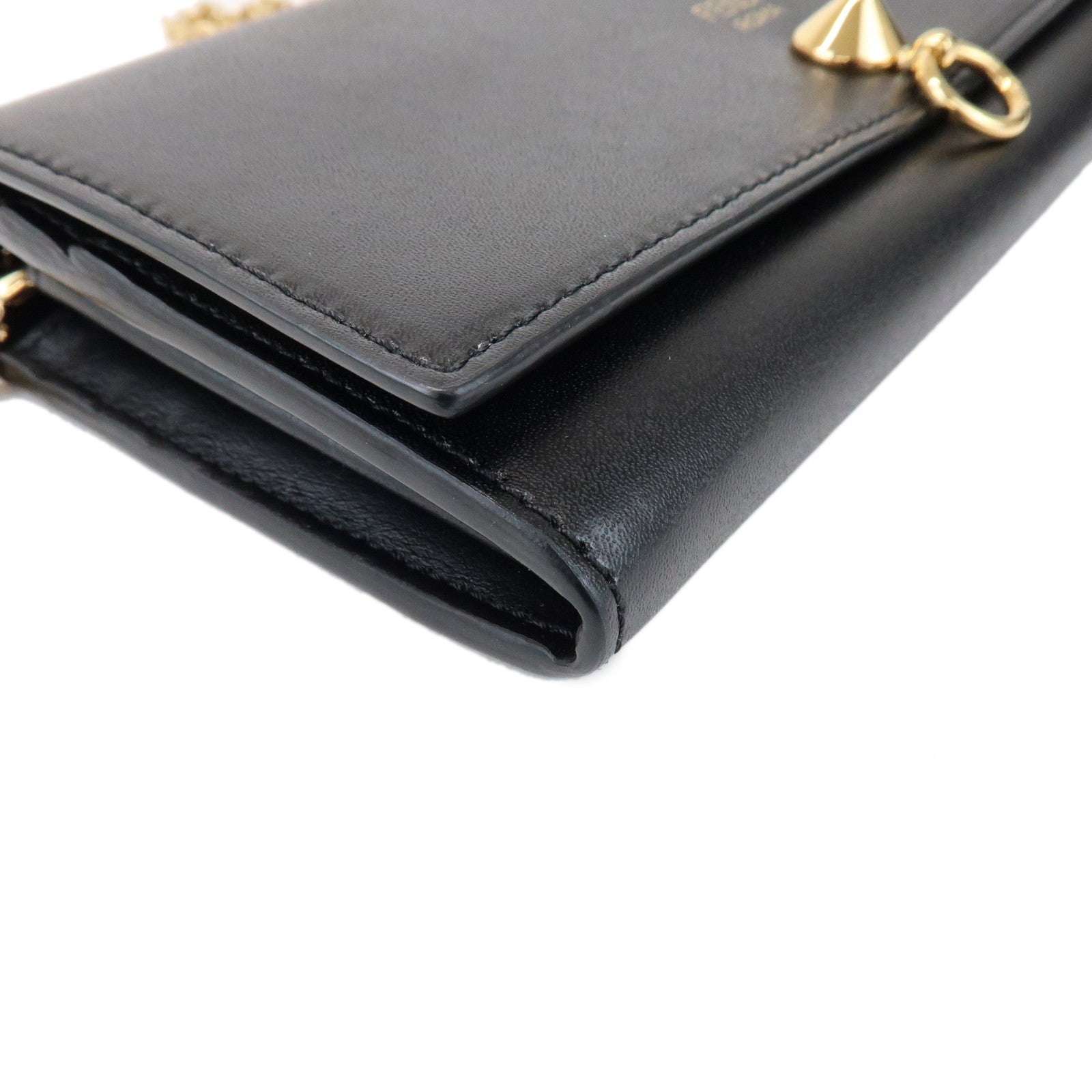 FENDI Leather Chain Wallet WOC Flap Wallet Black 8M0365