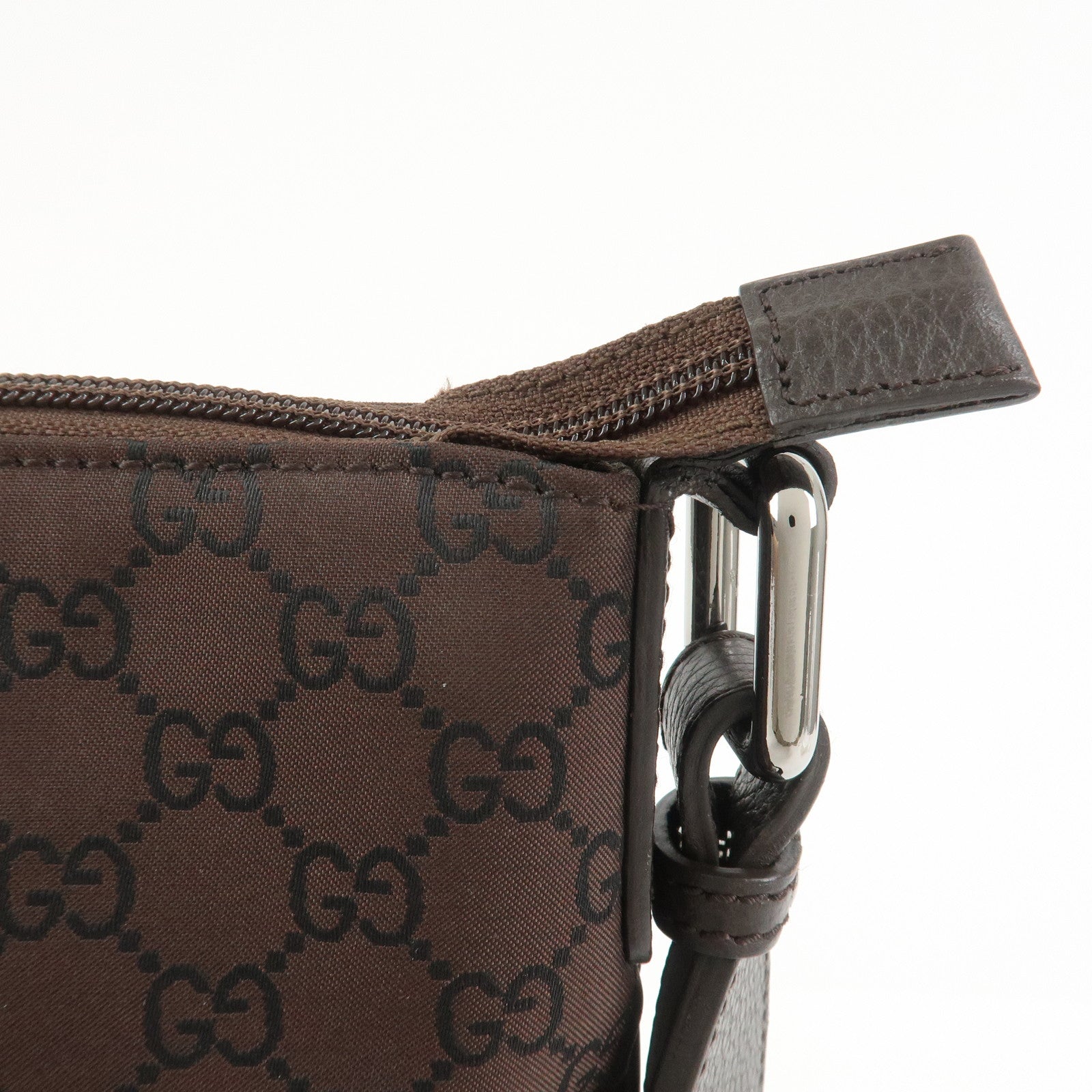 GUCCI GG Nylon Leather Shoulder Bag Crossbody Bag Dark Brown 190628