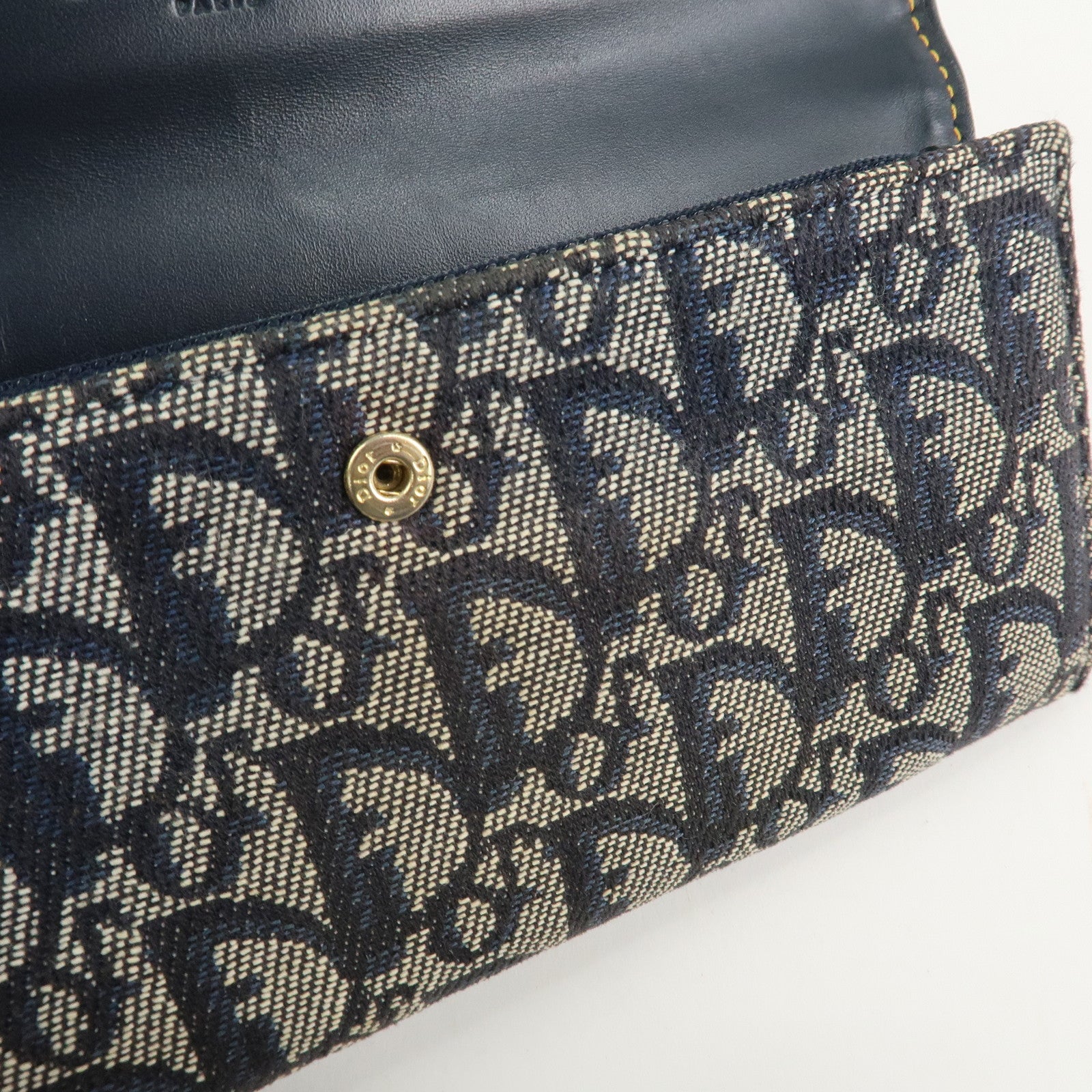 Christian Dior Trotter Canvas Saddle Bi-Fold Long Wallet Navy Used