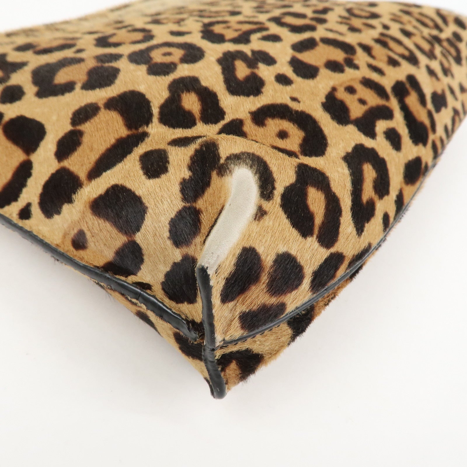 LOEWE Anagram Logo Unborn Calf Leather Clutch Bag Pouch Leopard
