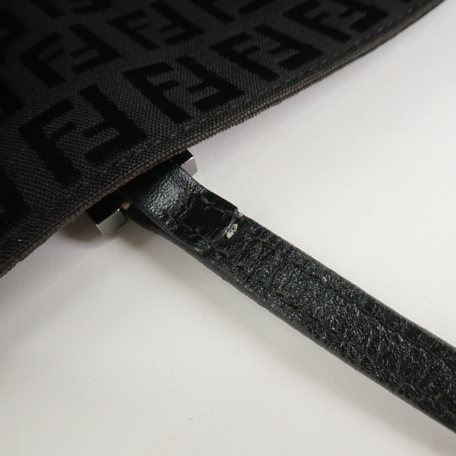 FENDI Zucchino Canvas Leather Hand Bag Tote Bag Dark Brown 8BH132