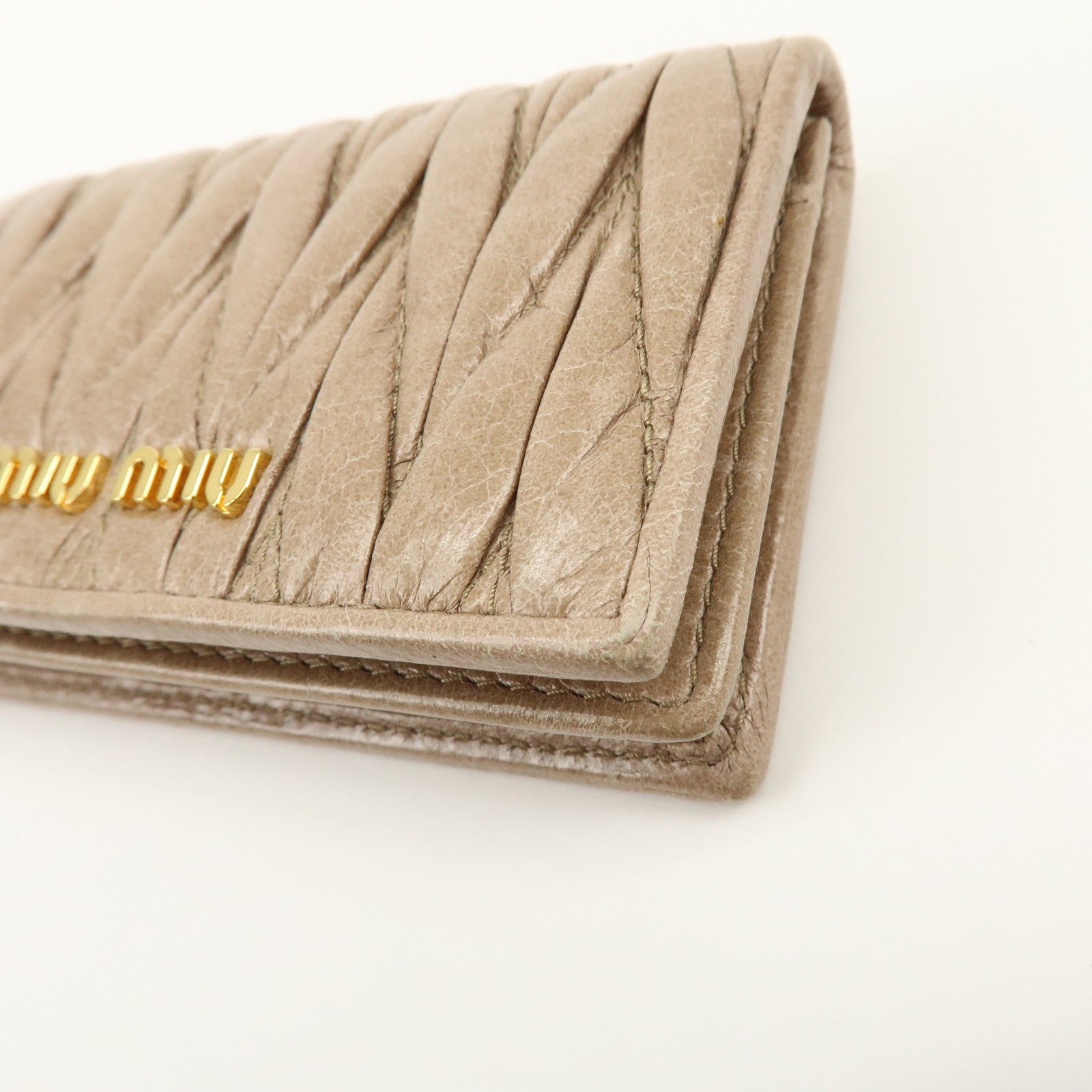 MIU MIU Matelasse Leather Card Case Card Holder Pink Beige 5MC407