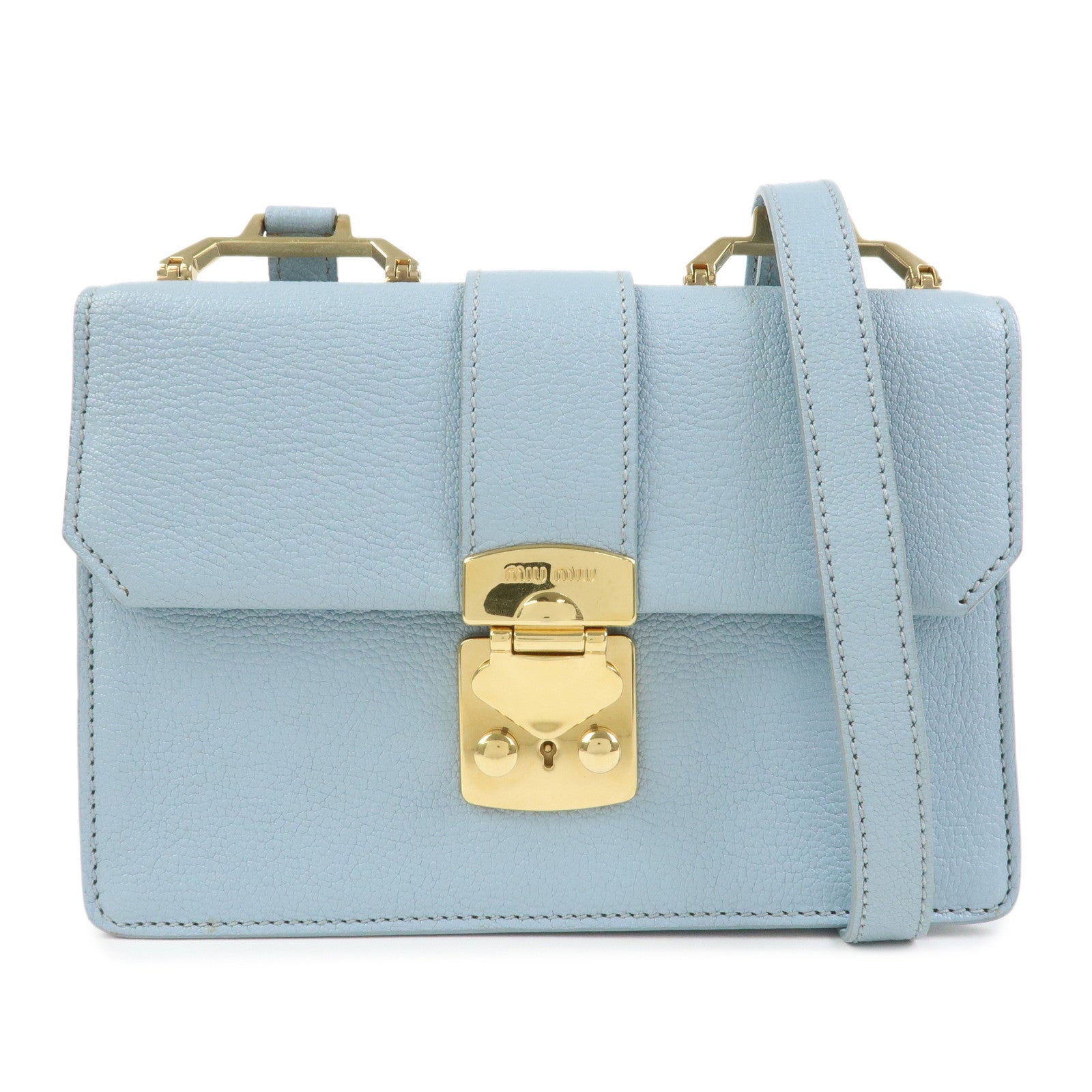 MIU MIU Leather Shoulder Bag Crossbody Bag Light Blue