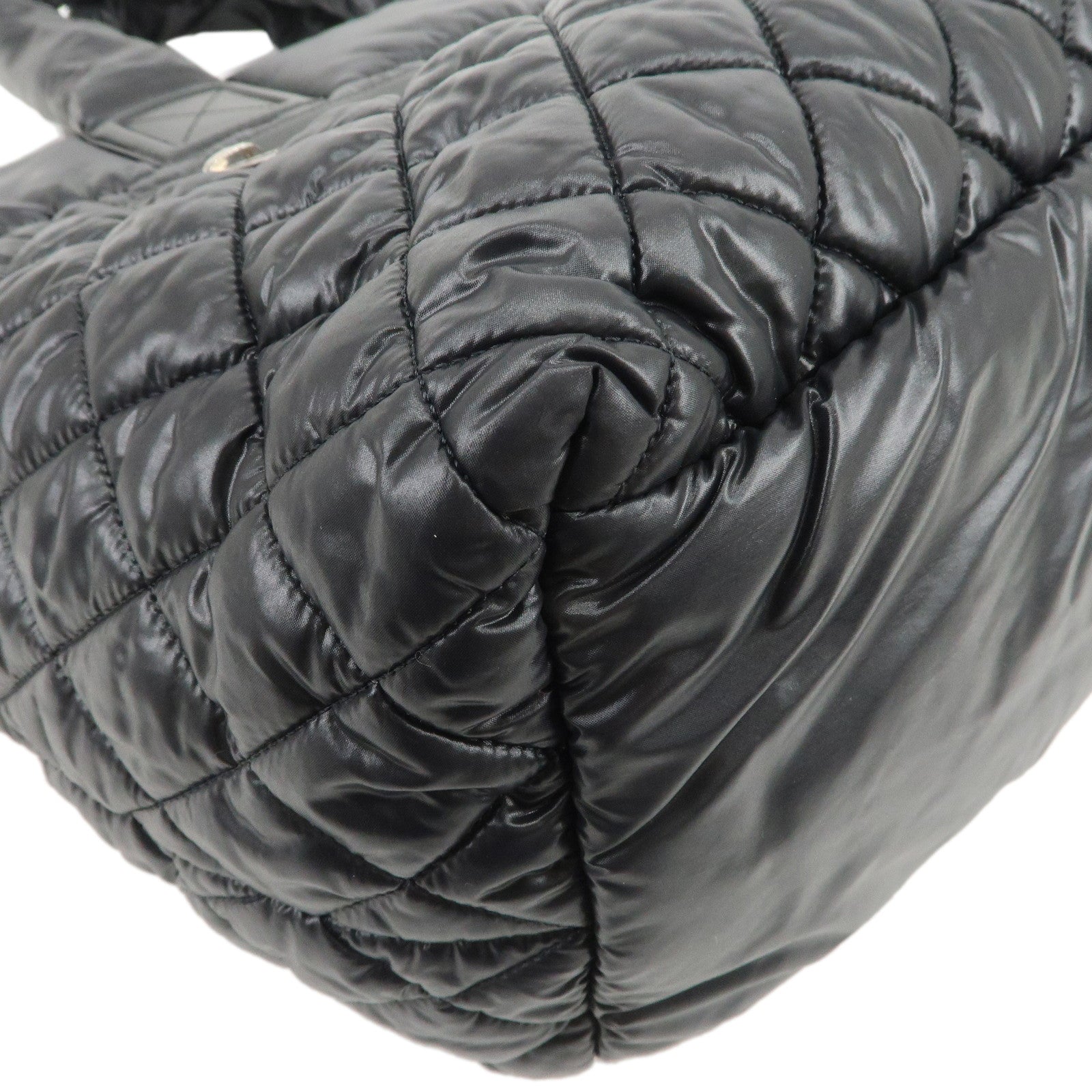 CHANEL COCO Cocoon Nylon Leather Tote MM Hand Bag Black A48611