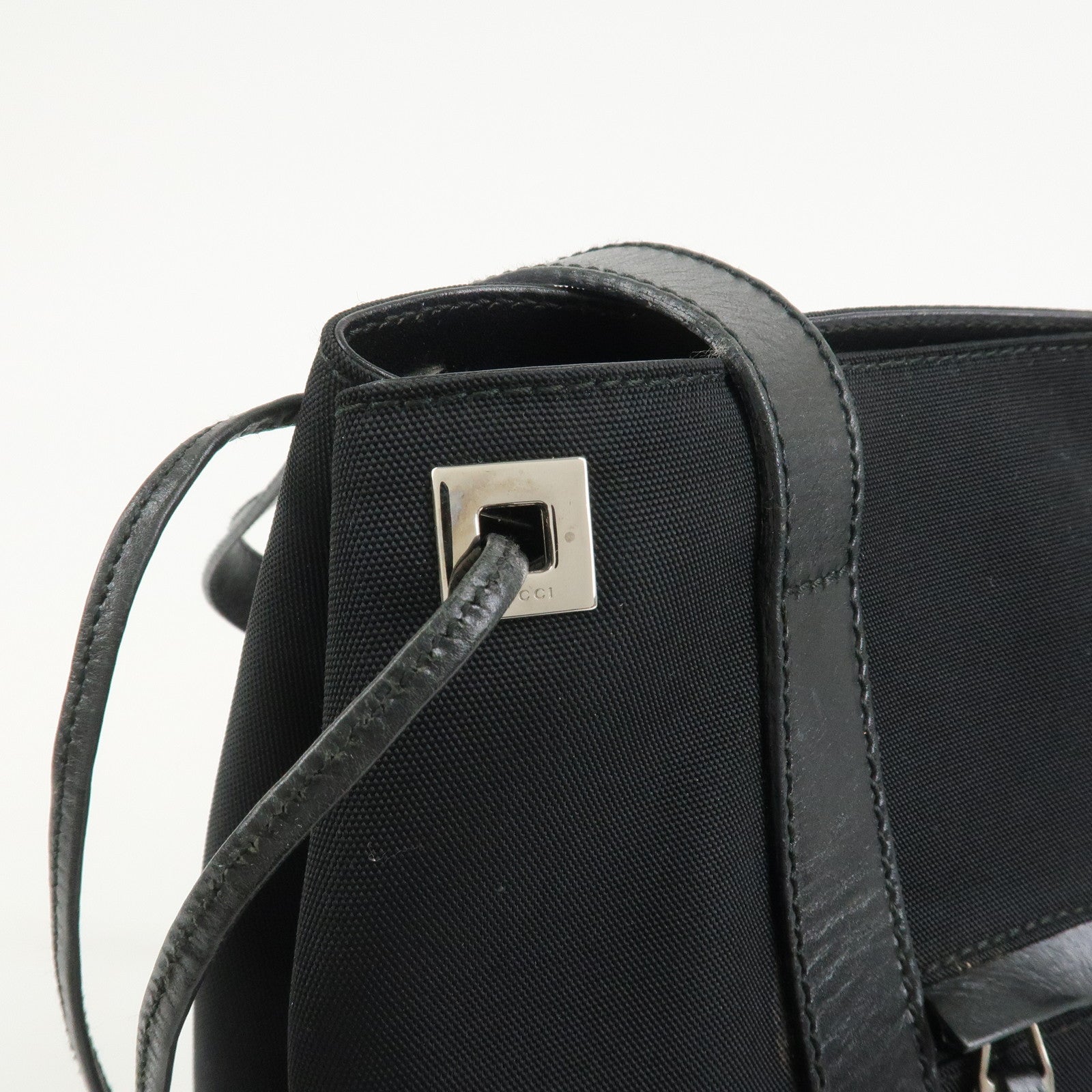 GUCCI Logo Nylon Leather Tote Bag Shoulder Bag Black 019・0493