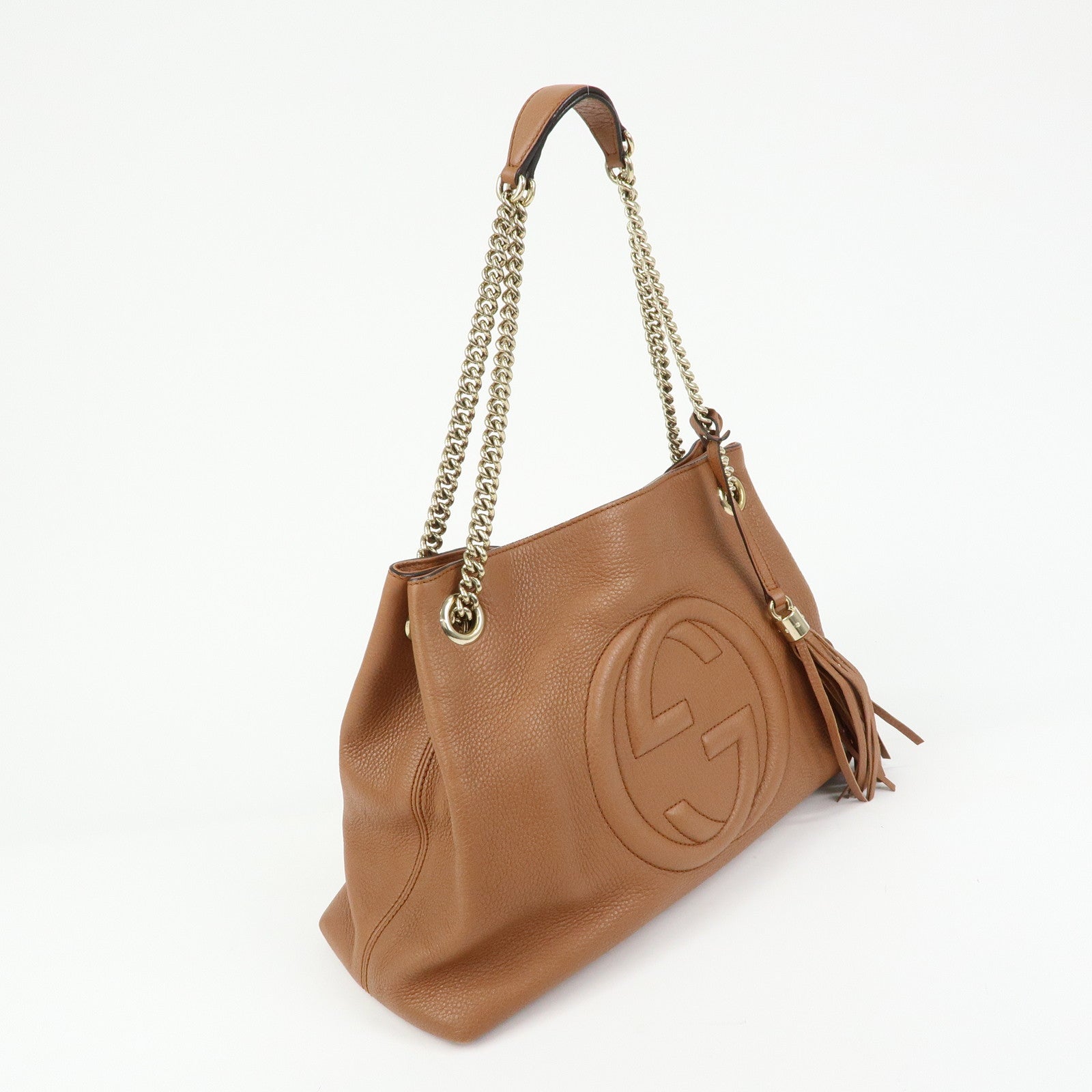 GUCCI SOHO Interlocking G Leather Chain Shoulder Bag Brown 308982