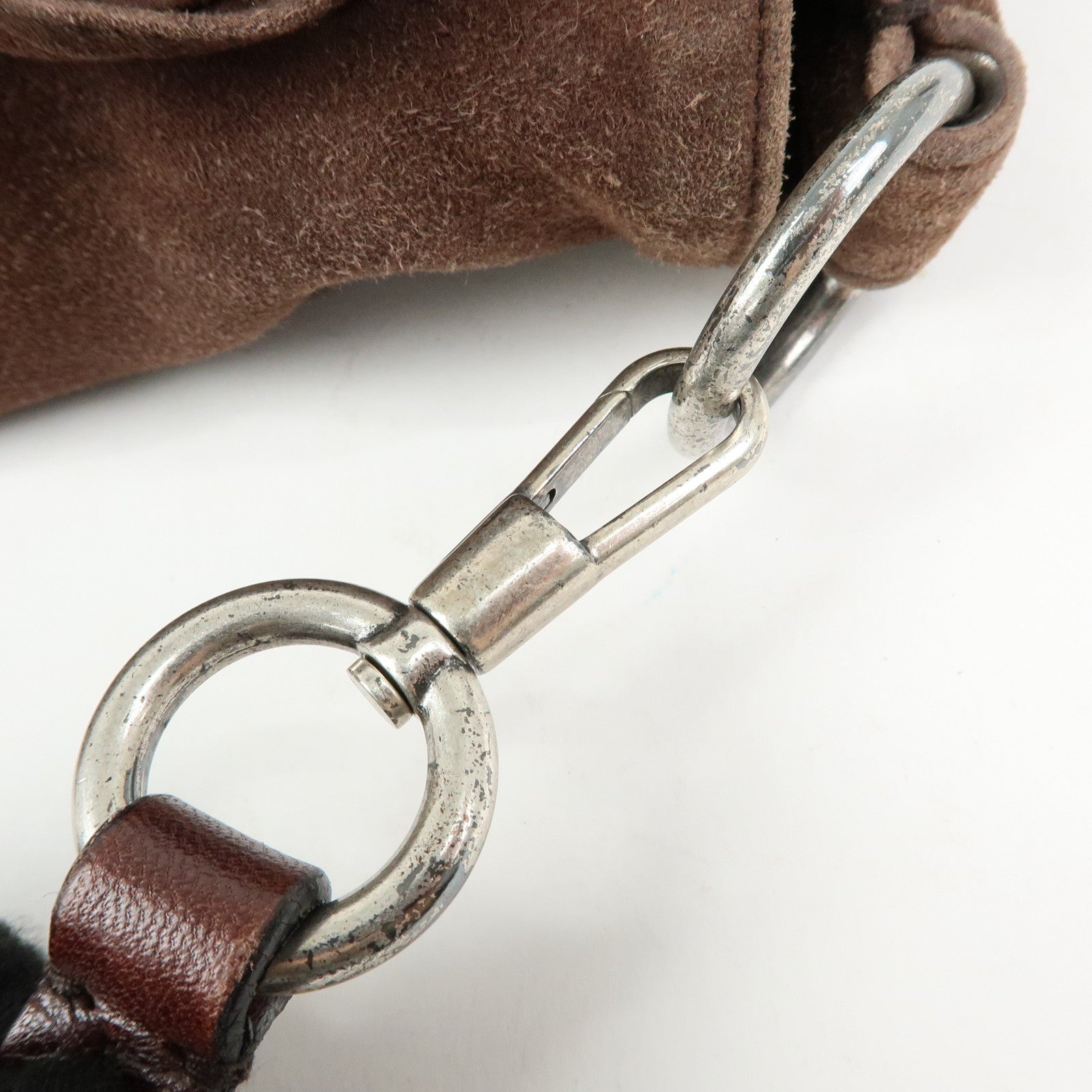 SAINT LAURENT PARIS YSL Naja Flower Suede Shoulder Bag Brown