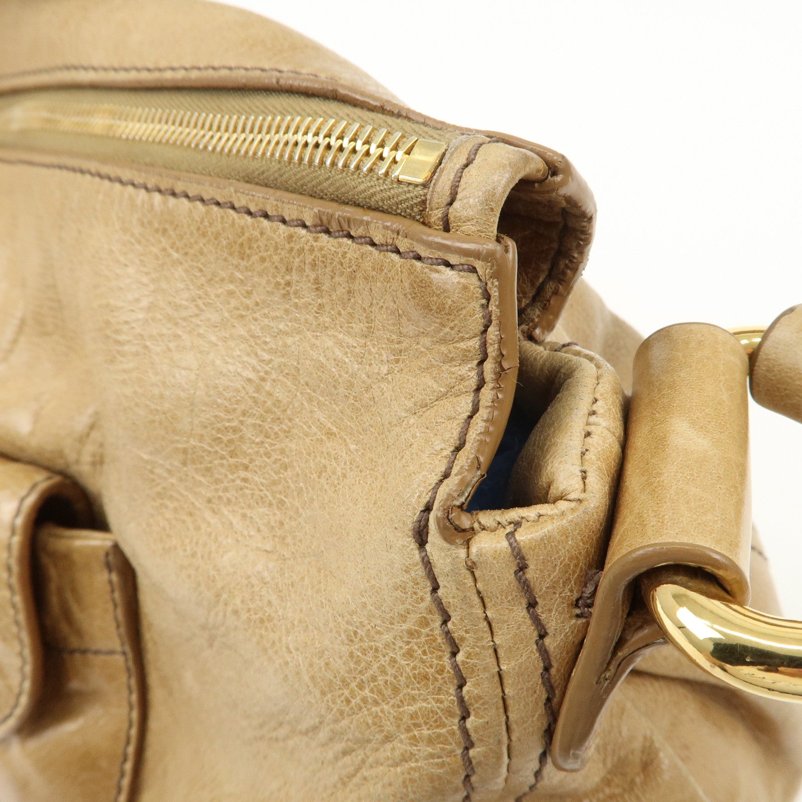 MIU MIU Leather Shoulder Bag Hand Bag Beige Gold Hardware