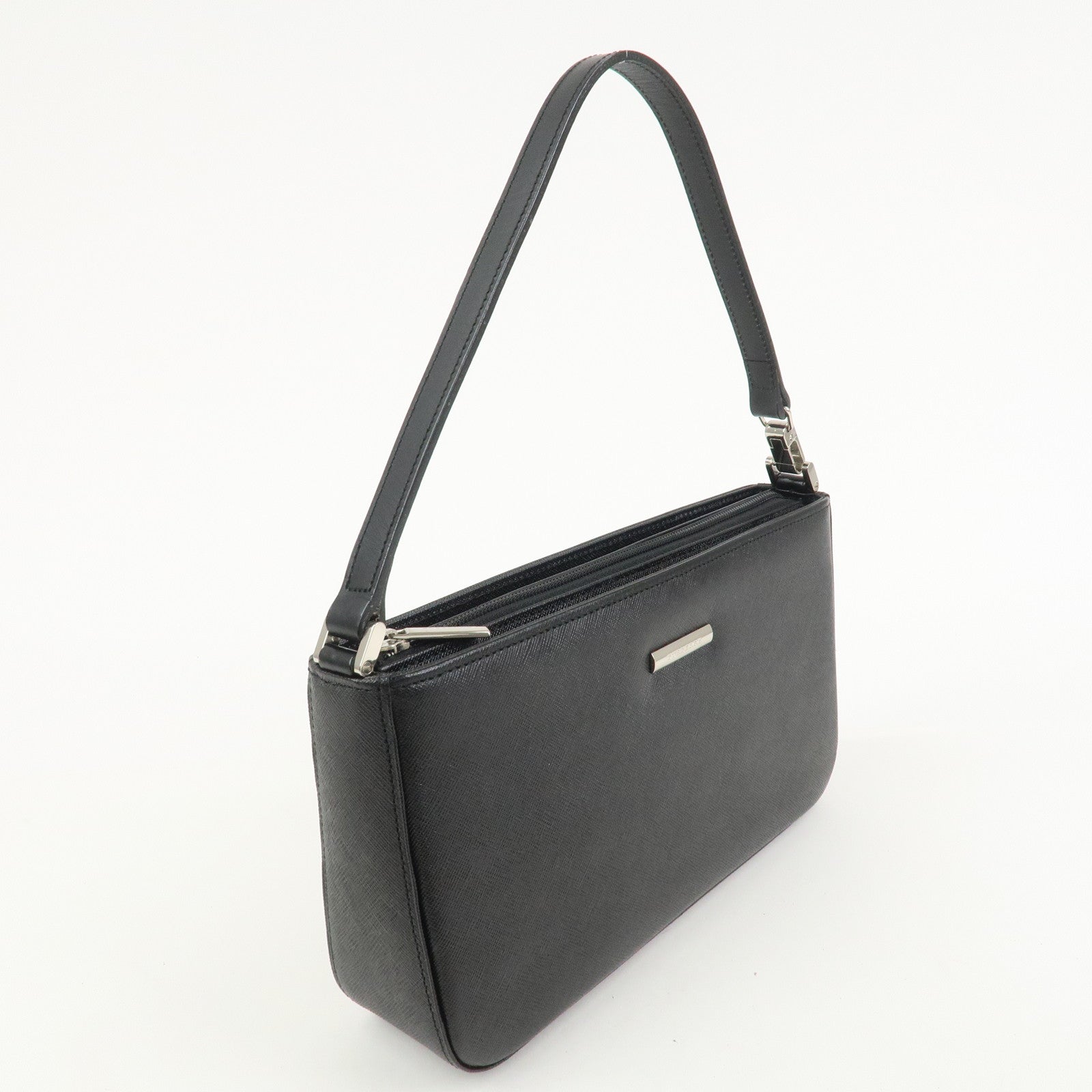 BURBERRY Embosed Leather Shoulder Bag Hand Bag Shoulder Bag Black