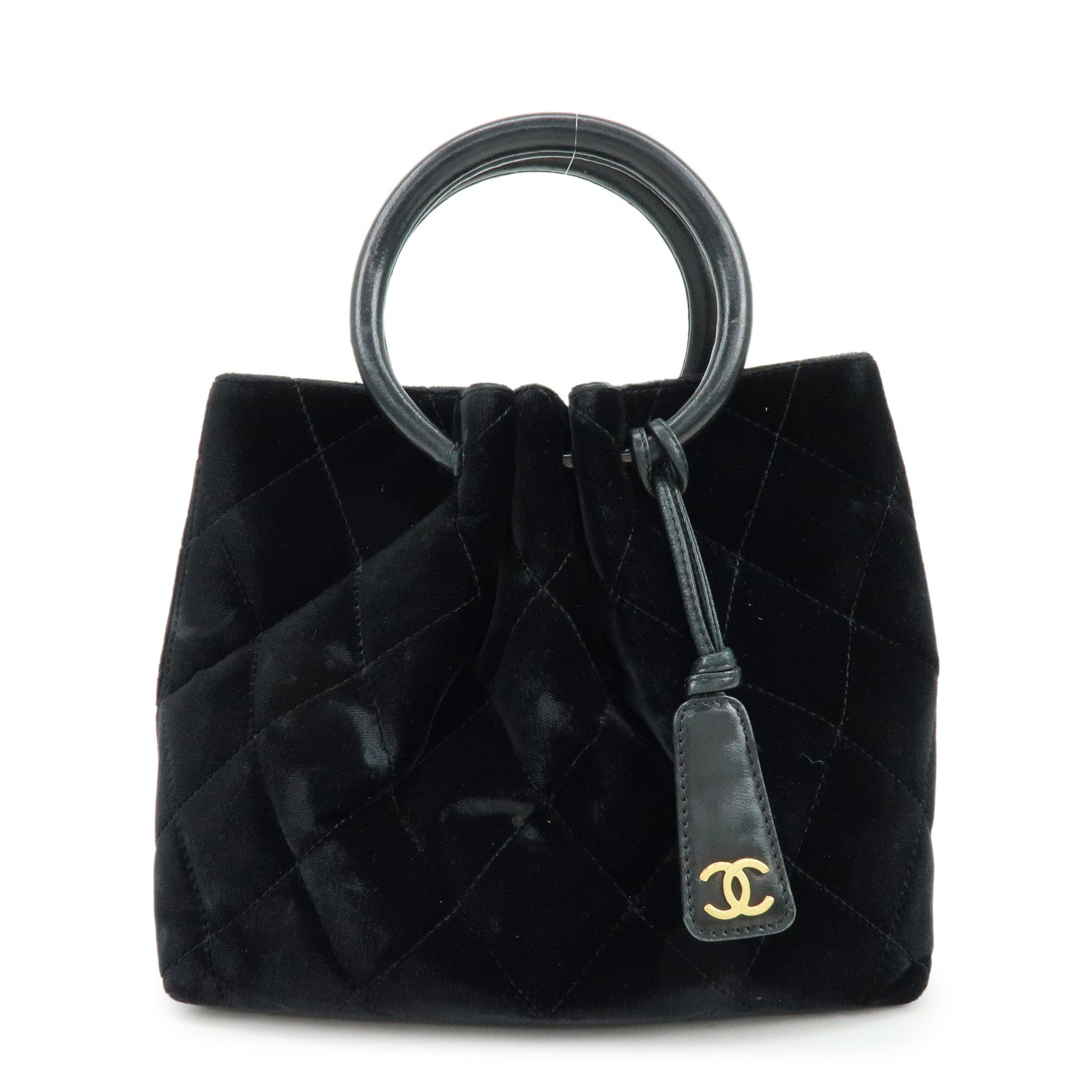 CHANEL Matelasse Circle Handle COCO Mark Velvet Lambskin Hand Bag