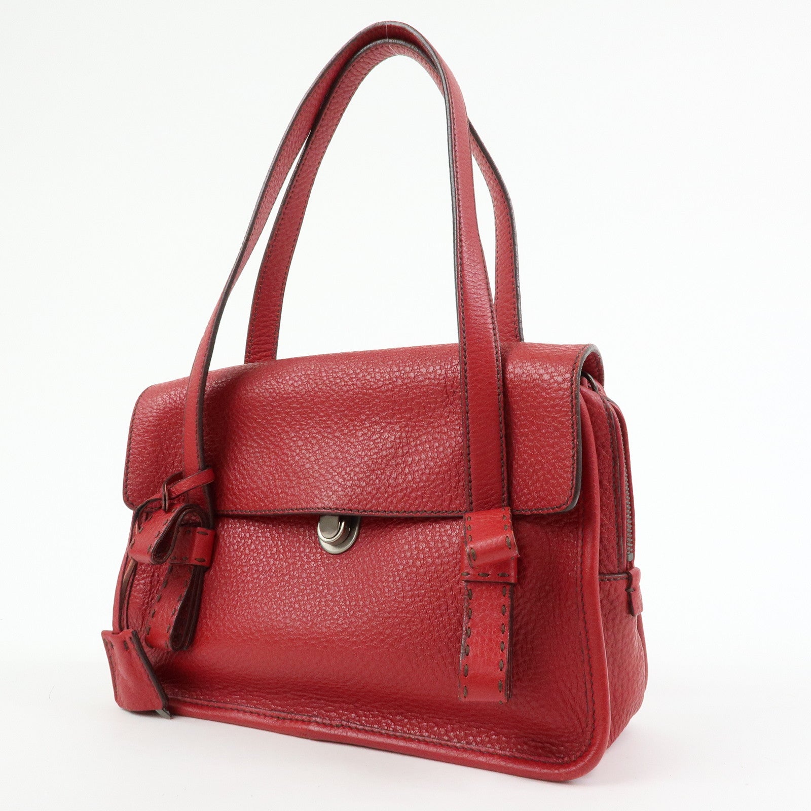 PRADA Triangle Logo Leather Shoulder Bag Satchel Bag Hand Bag Red