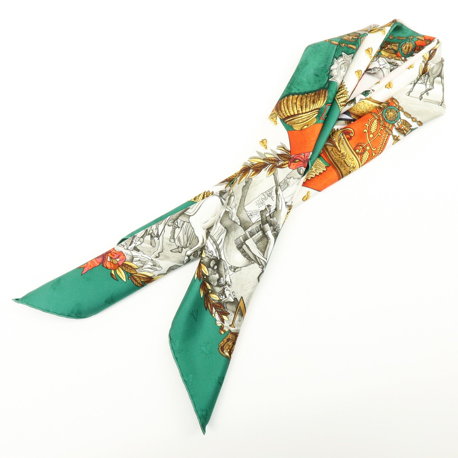 HERMES Carre 90 Silk 100% Scarf NAPOLEON Green White Red