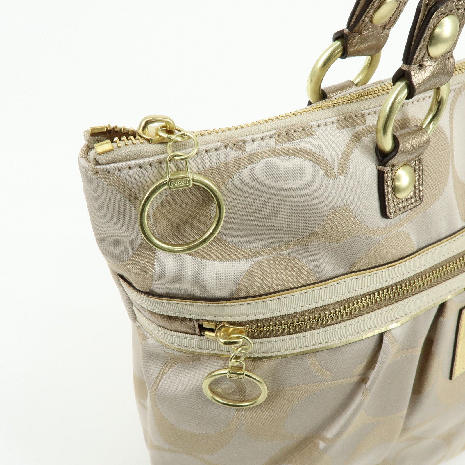 COACH Set of 2 Signature Satin Canvas Shoulder Bag Hand Bag Beige