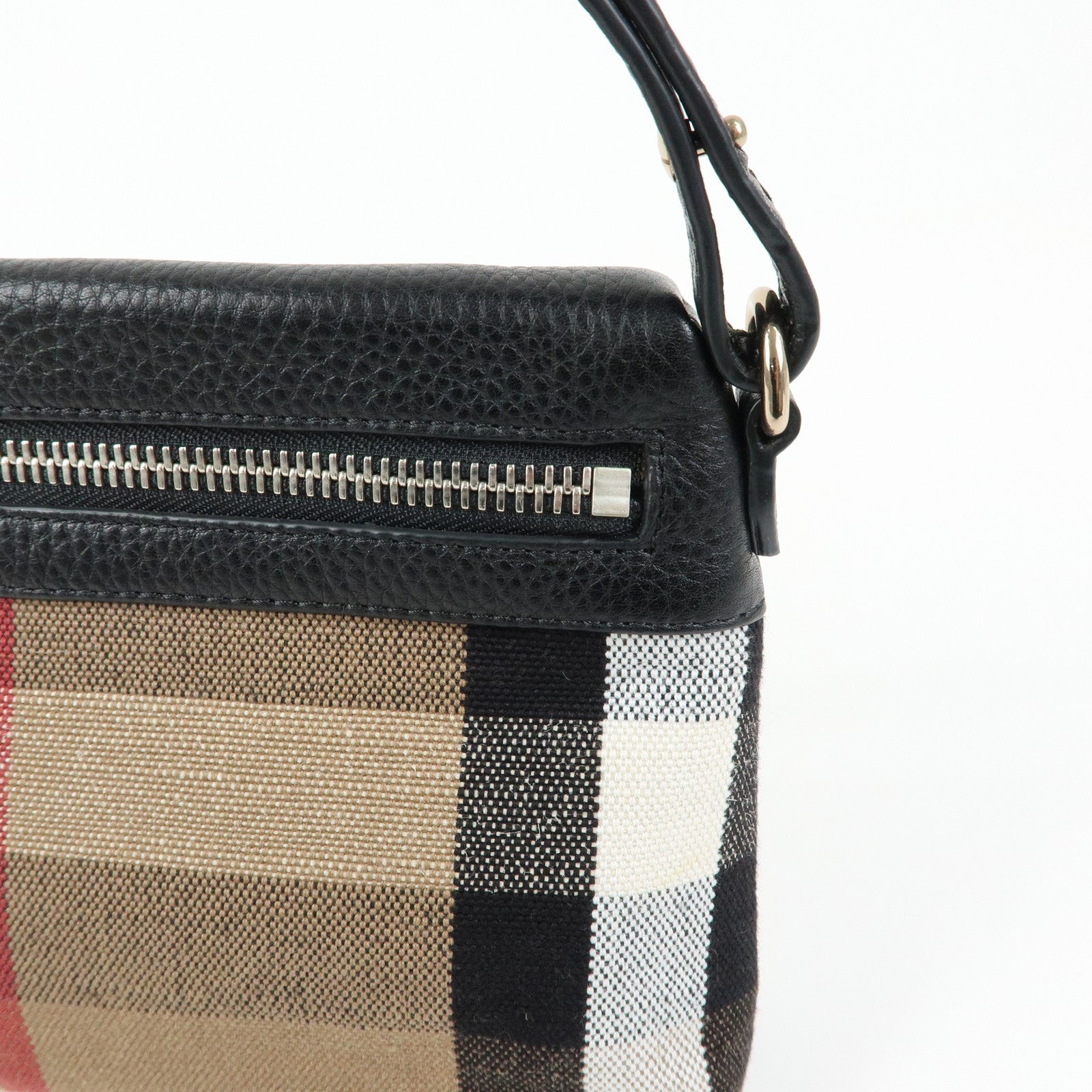 BURBERRY Nova Plaid Canvas Leather Shoulder Bag Beige Black
