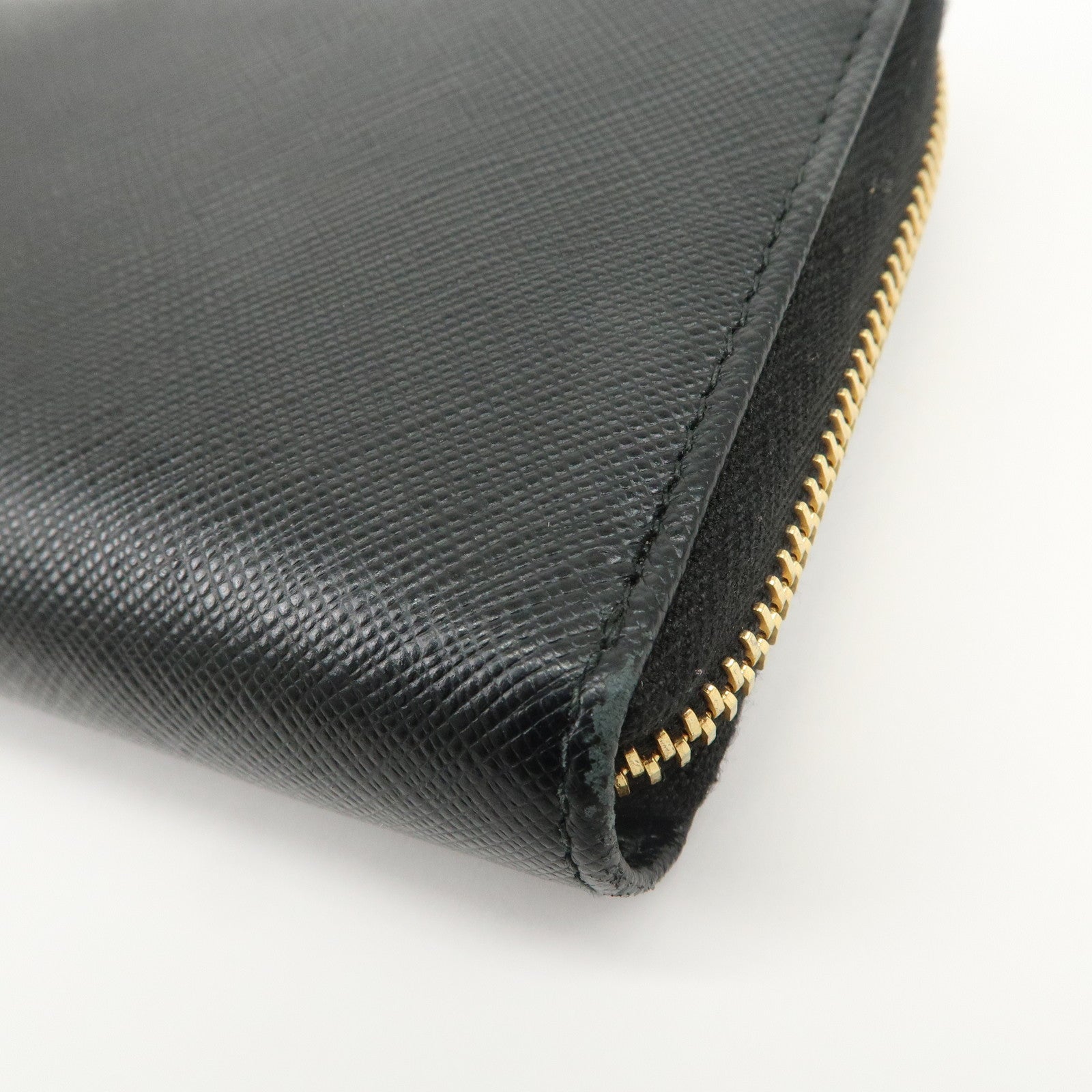 PRADA Logo Saffiano Leather Round Zippy Long Wallet Black