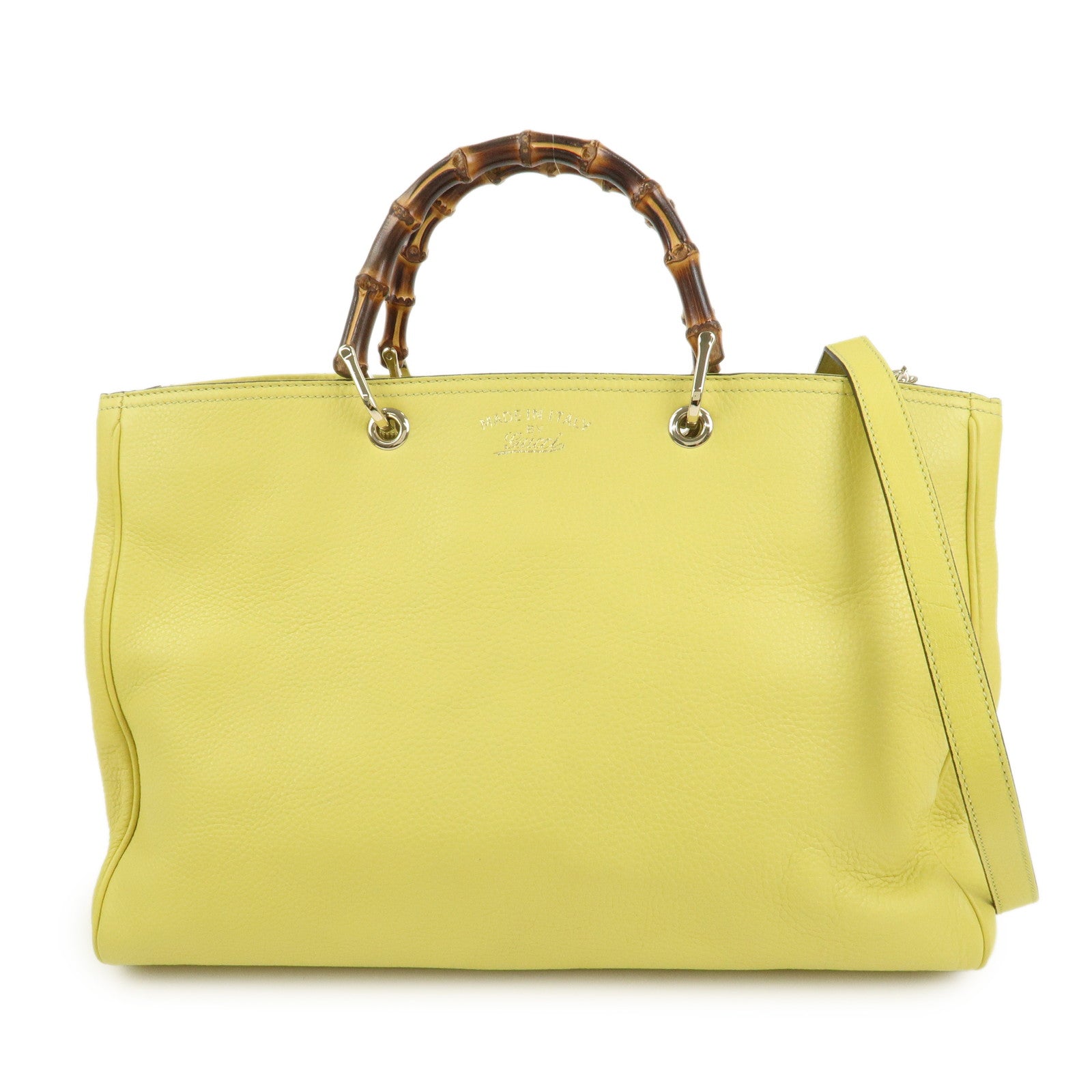 GUCCI Bamboo Shopper Large Tote Bag 2WAY Hand Bag Yellow 323658