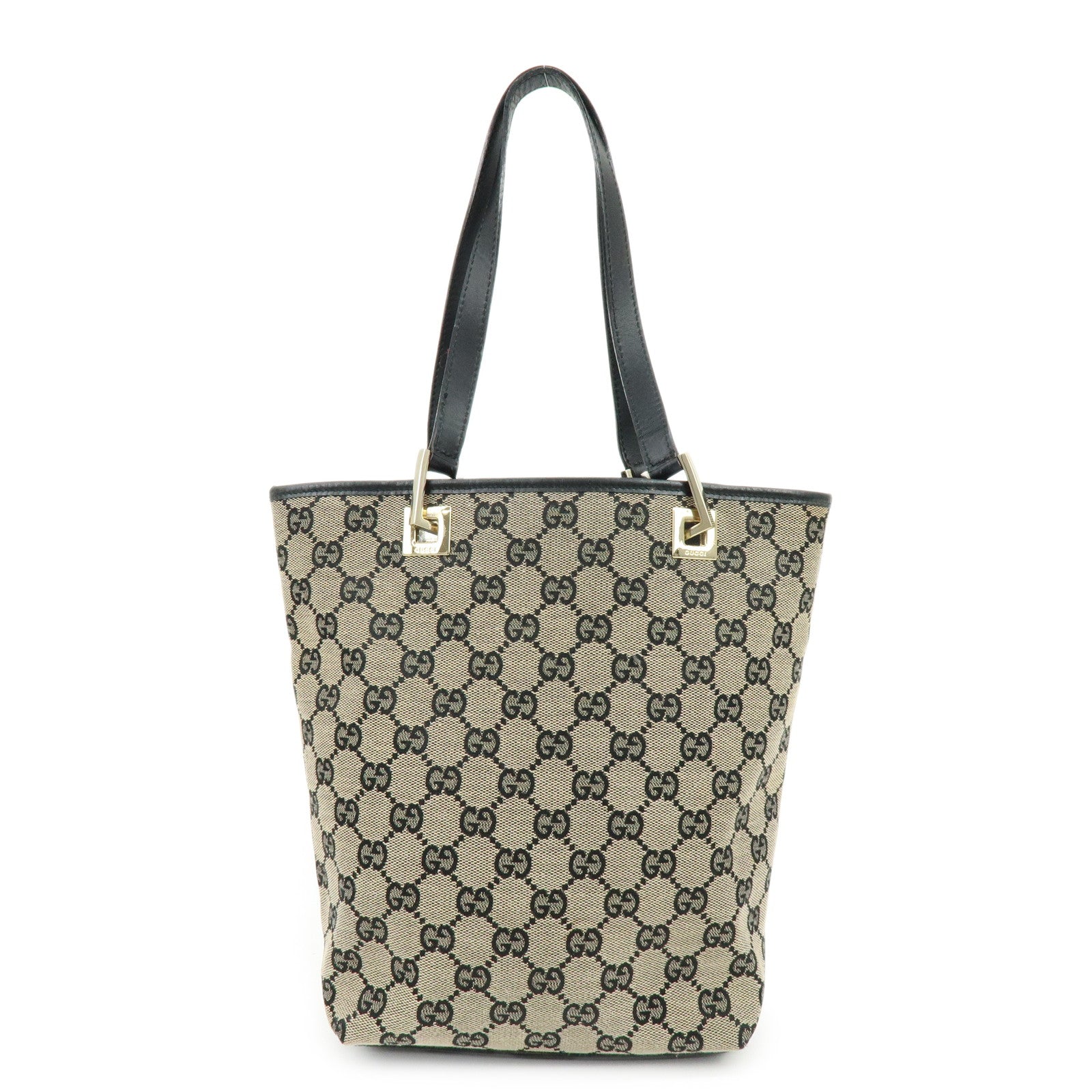 GUCCI GG Canvas Leather Tote Bag Hand Bag Beige Black 0021099